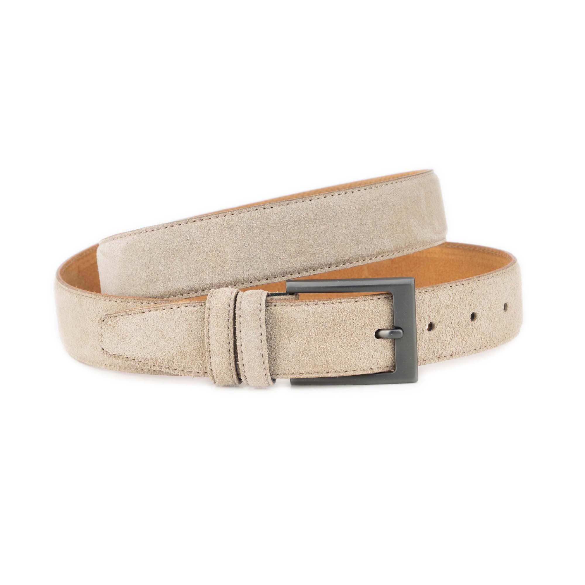 Taupe Suede Belt For Men With Gray Metal Buckle 1 LTTAUP 35 GRMATT KSV