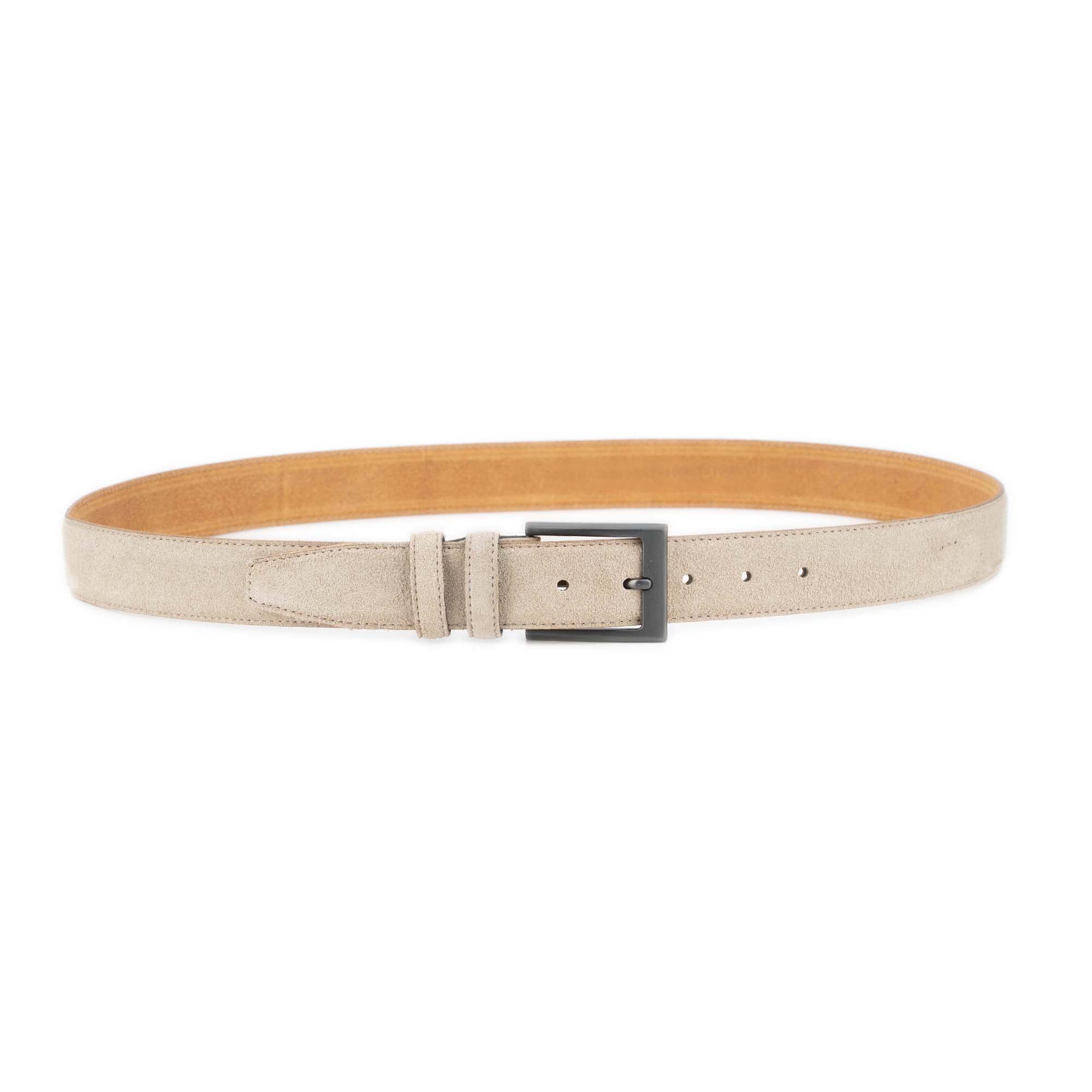 Taupe Suede Belt For Men With Gray Metal Buckle 2