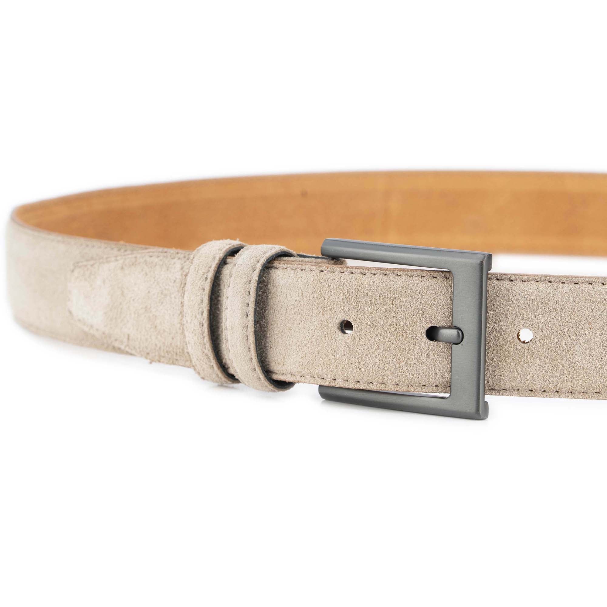 Taupe Suede Belt For Men With Gray Metal Buckle 3