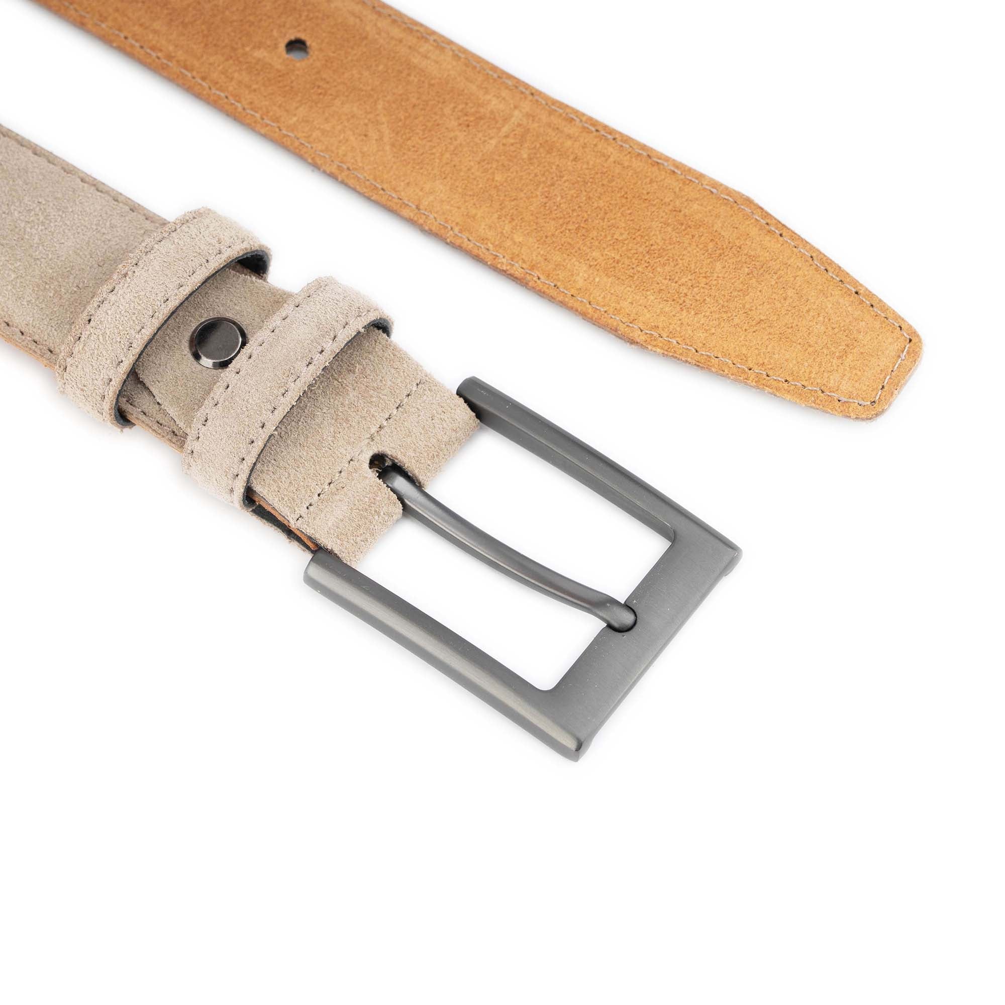 Taupe Suede Belt For Men With Gray Metal Buckle 4