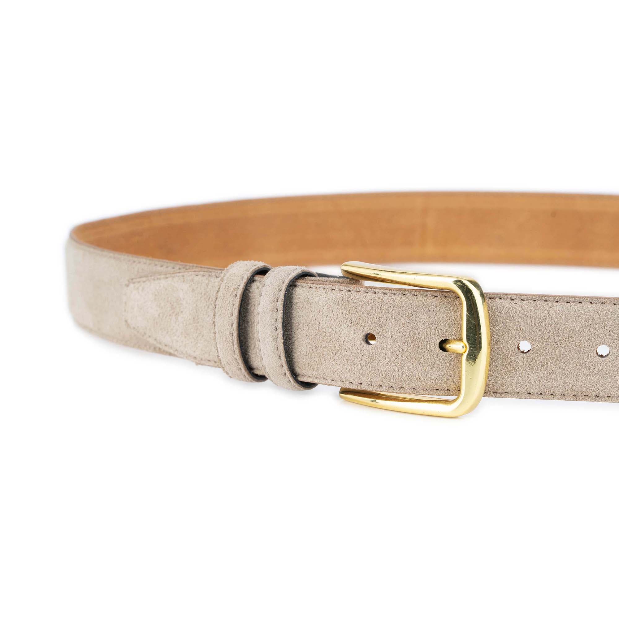 Taupe Suede Belt With Gold Buckle 3