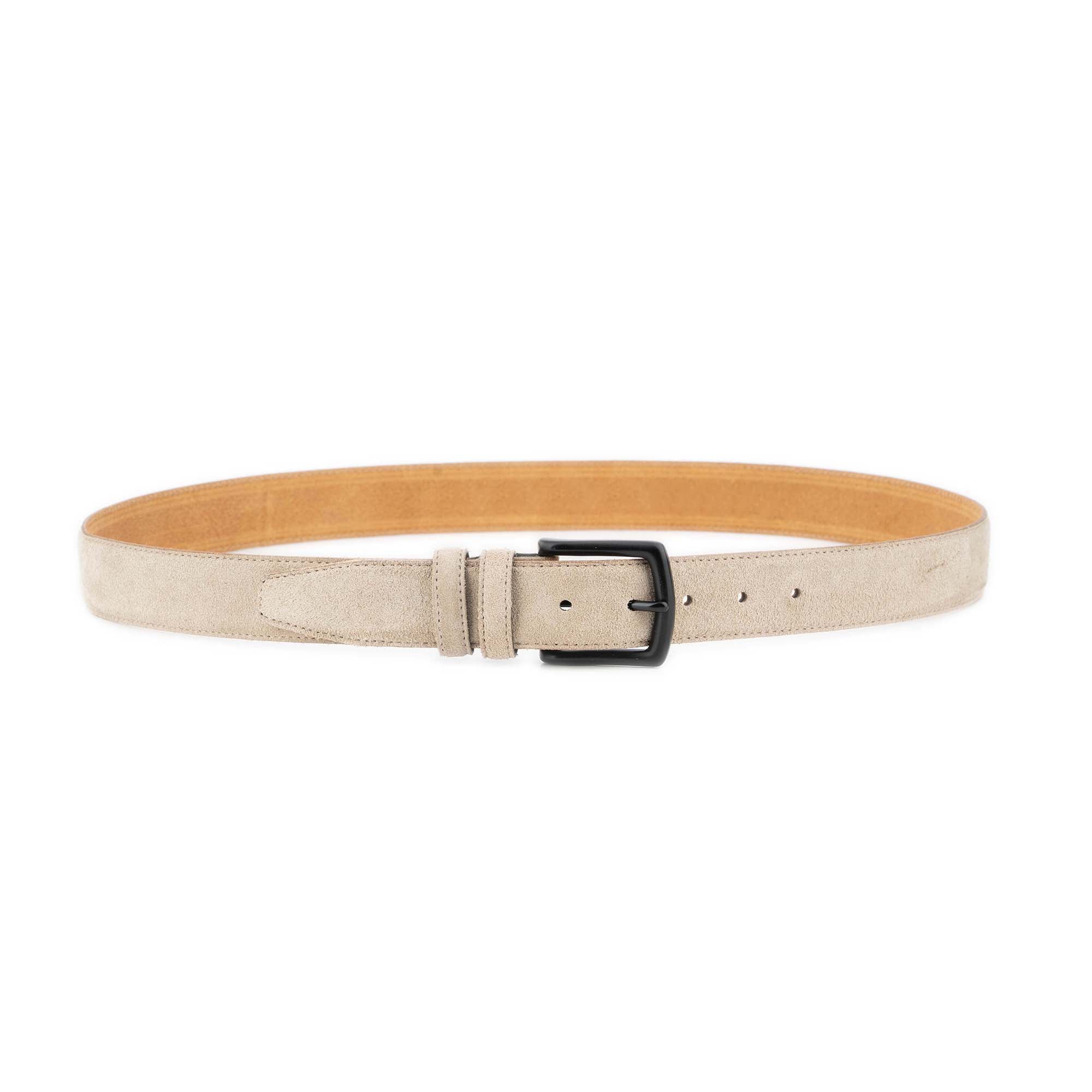 Taupe Suede Leather Belt with Matte Black Brass Buckle 2