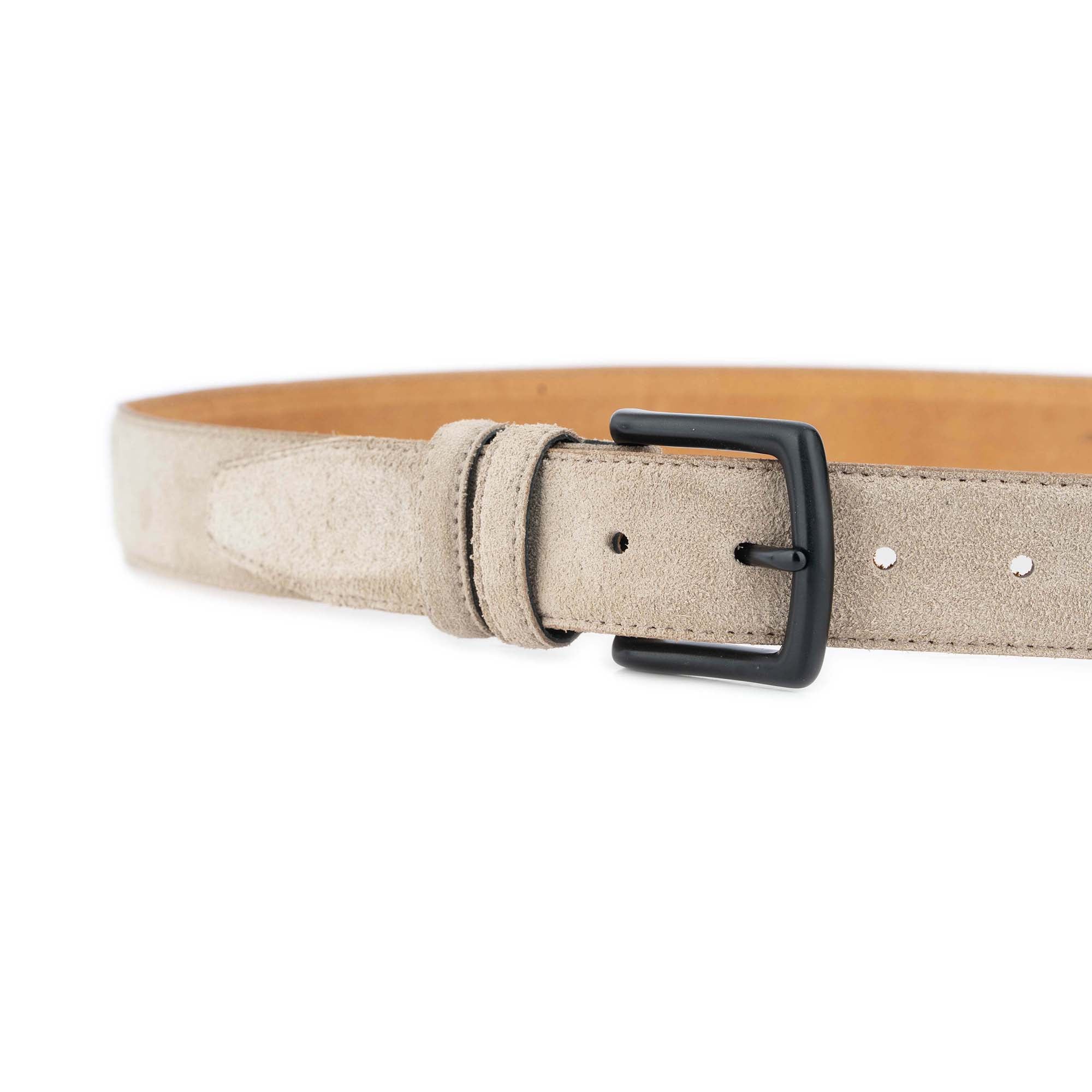 Taupe Suede Leather Belt with Matte Black Brass Buckle 3