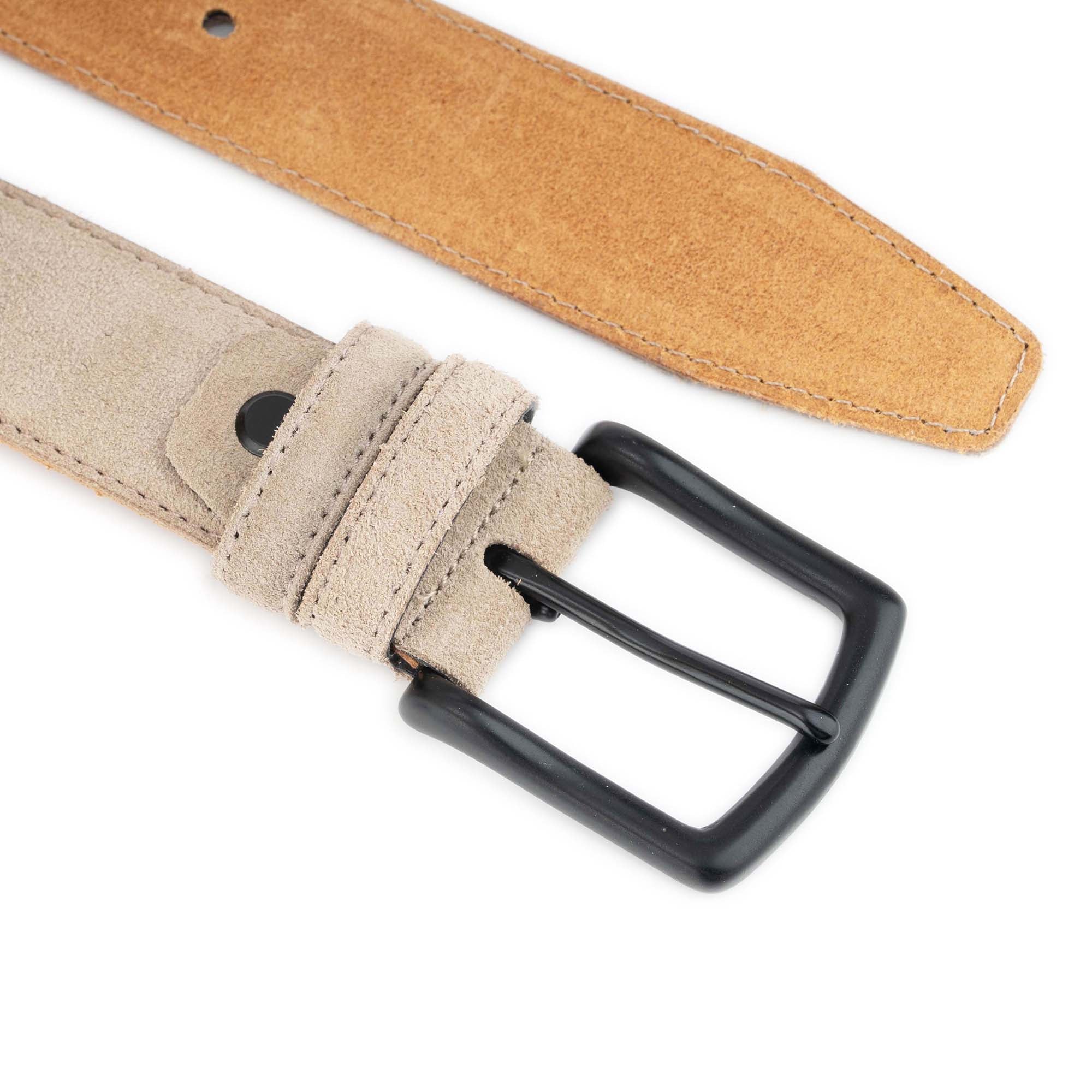 Taupe Suede Leather Belt with Matte Black Brass Buckle 4