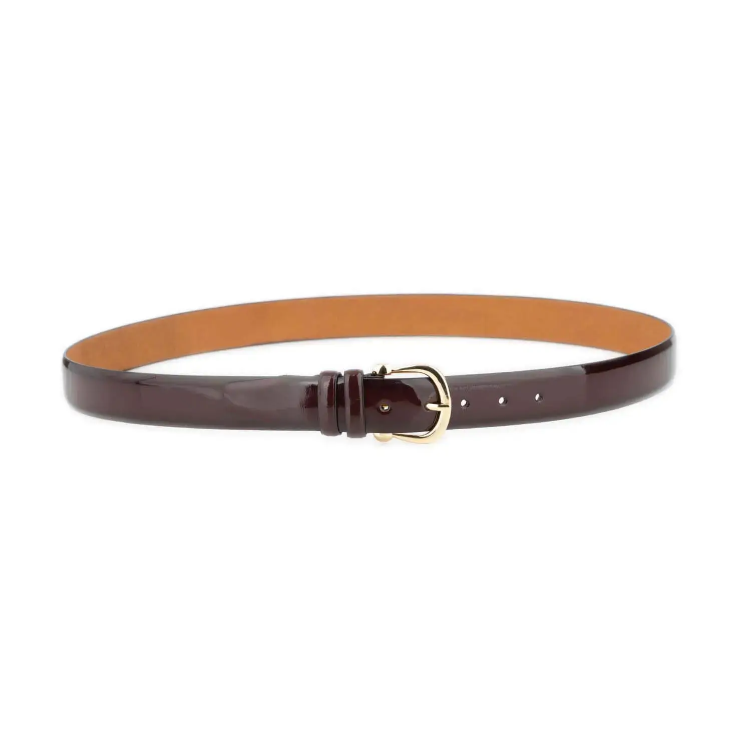 Women's Burgundy Patent Leather Belt with Gold Buckle 2