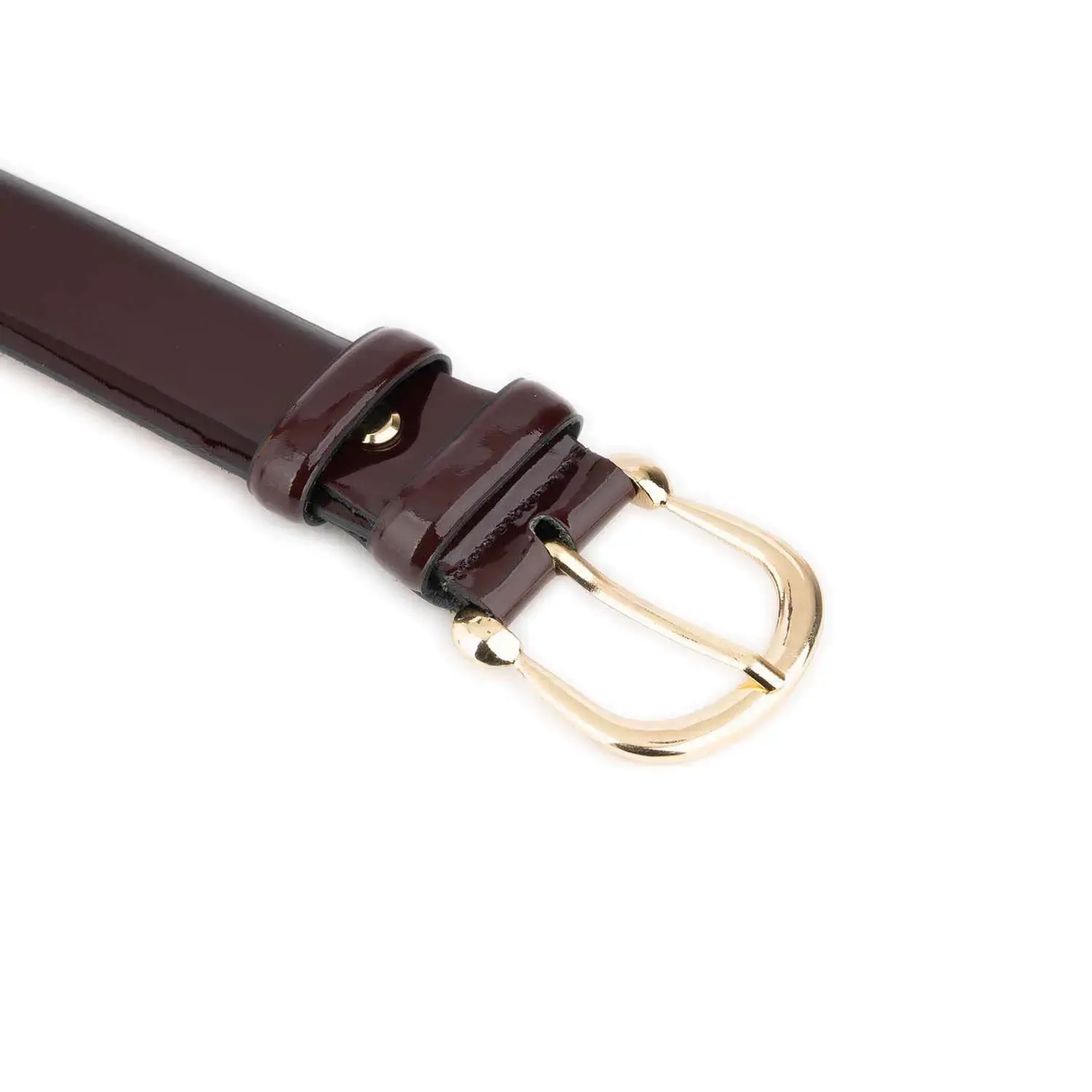 Women's Burgundy Patent Leather Belt with Gold Buckle 3