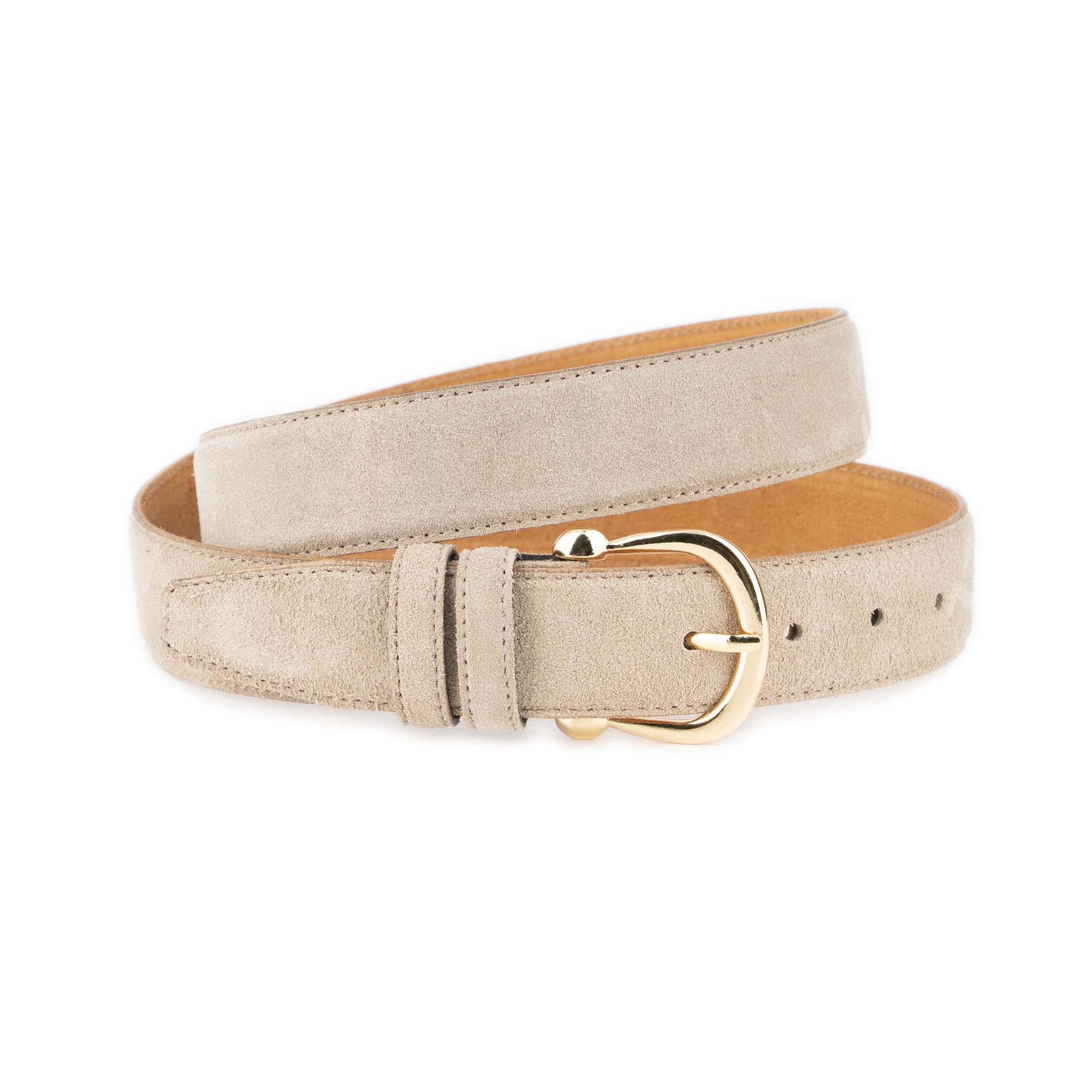 Womens Taupe Suede Belt With Gold Horseshoe Buckle 1 LTTAUP 35 HORSGOLD KSV