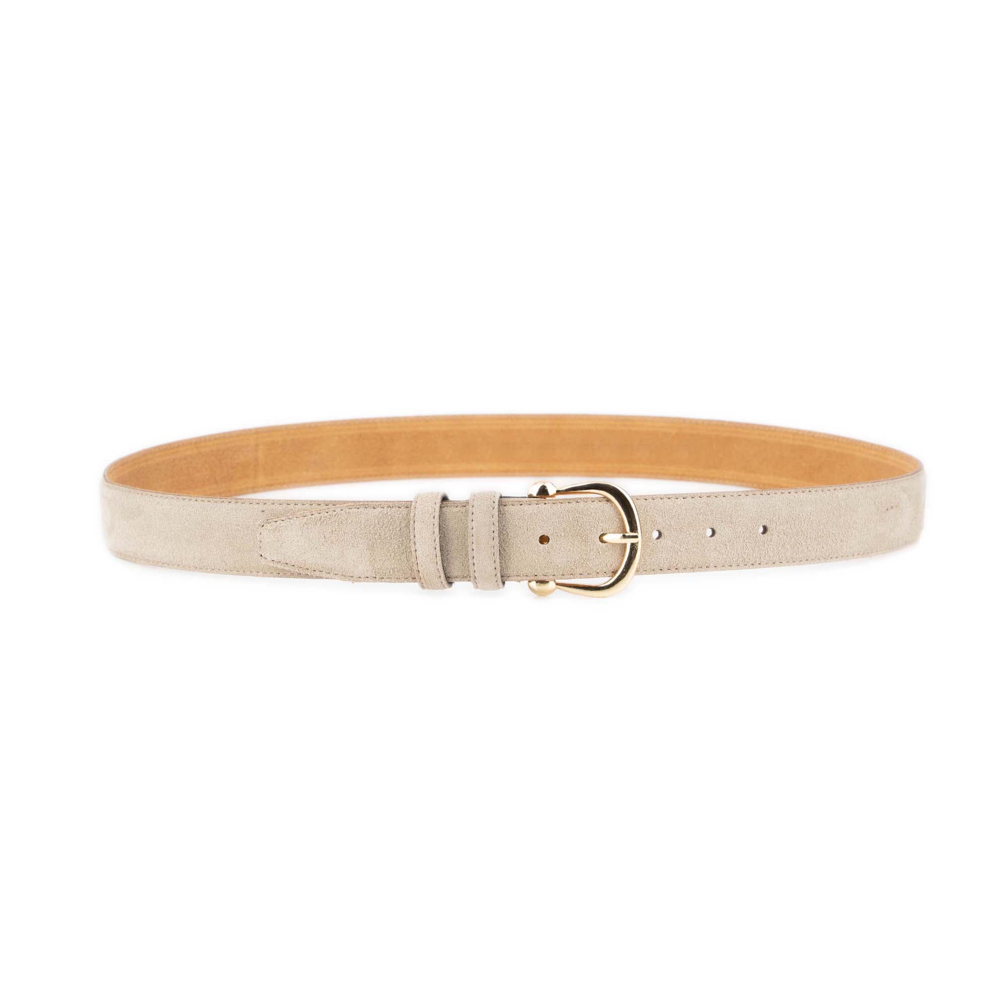 Womens Taupe Suede Belt With Gold Horseshoe Buckle 2