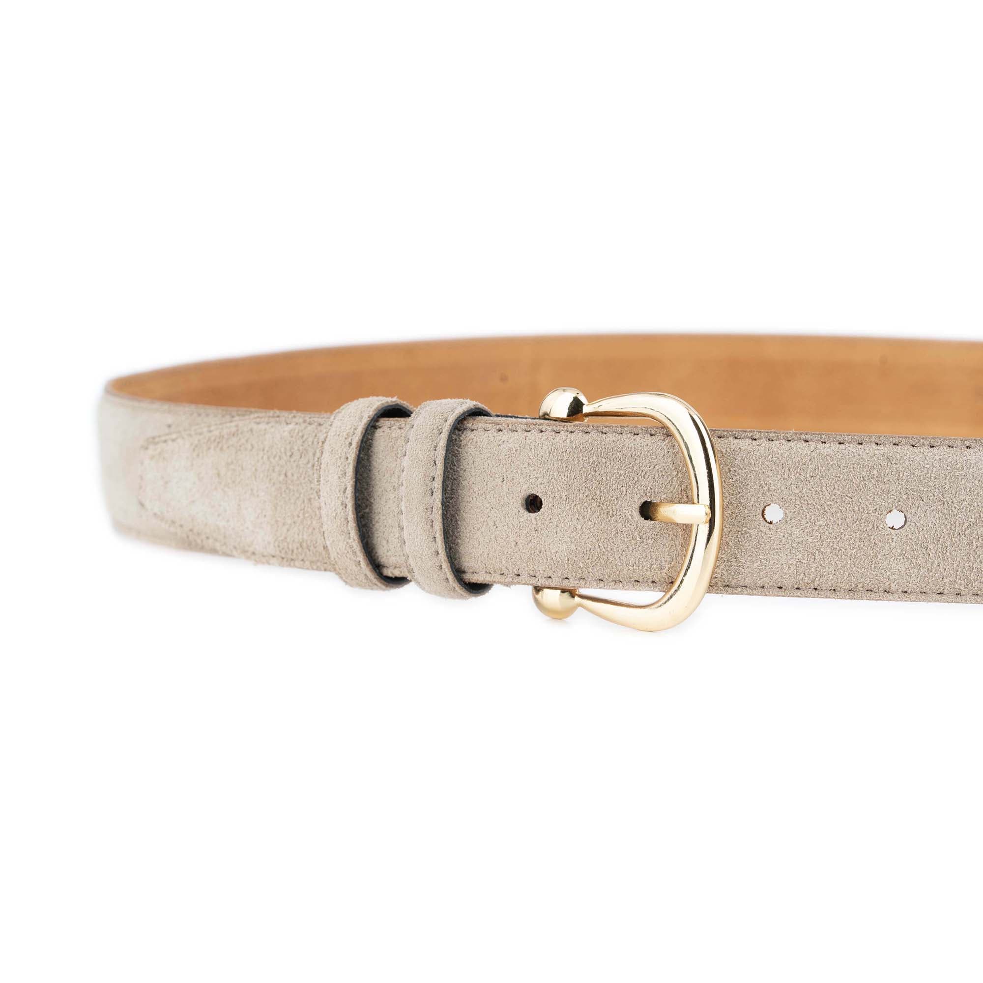 Womens Taupe Suede Belt With Gold Horseshoe Buckle 3