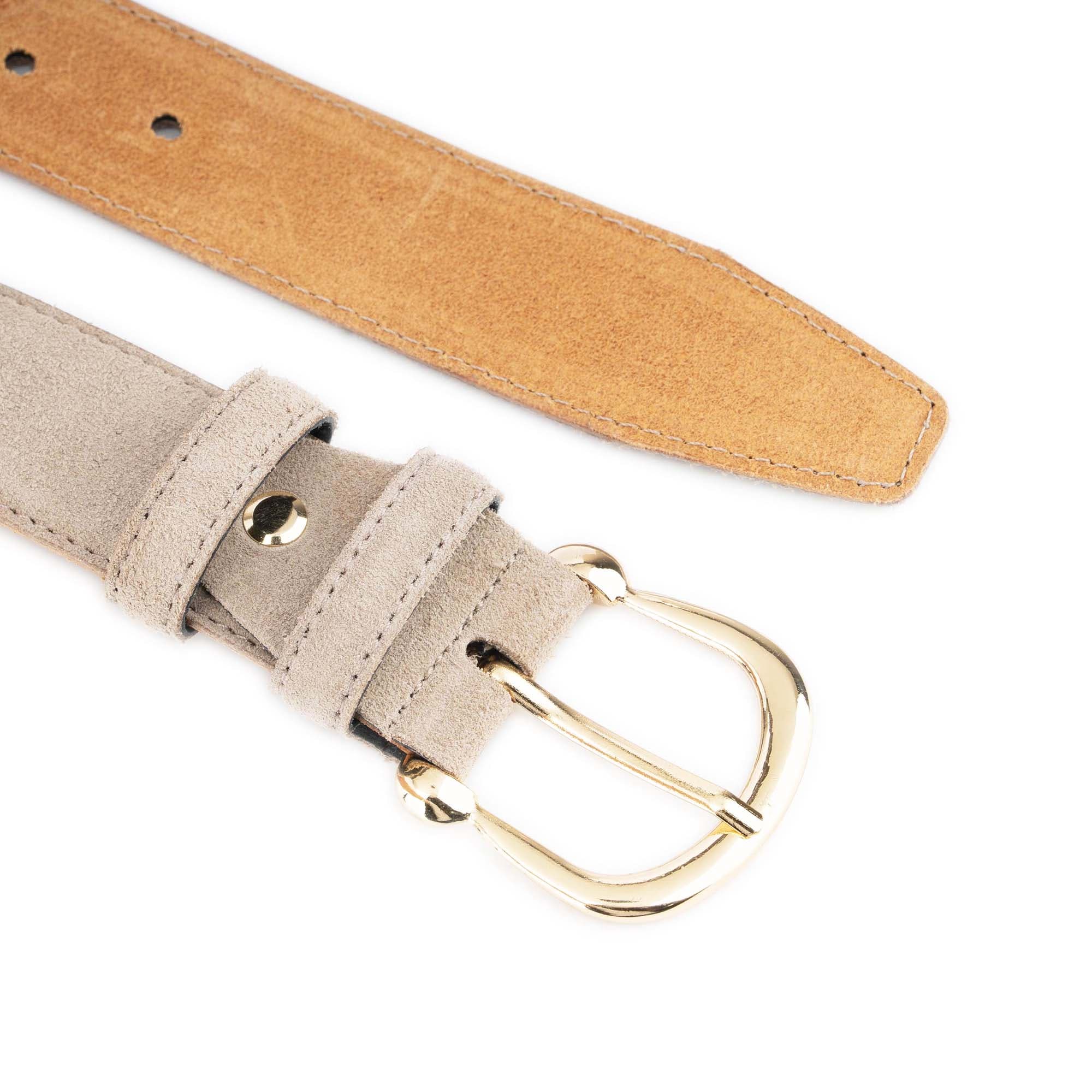 Womens Taupe Suede Belt With Gold Horseshoe Buckle 4
