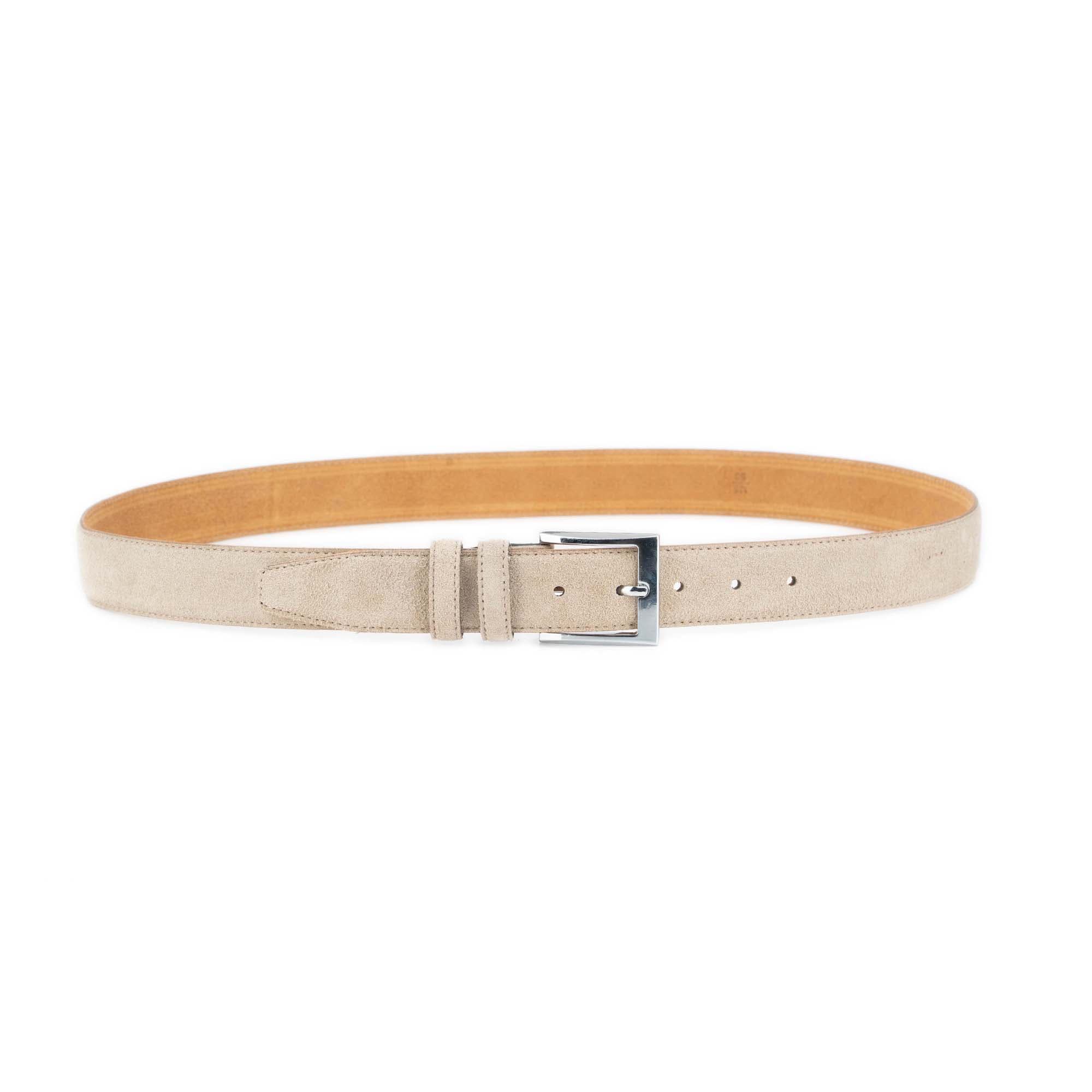 taupe suede belt with shiny chrome buckle 2