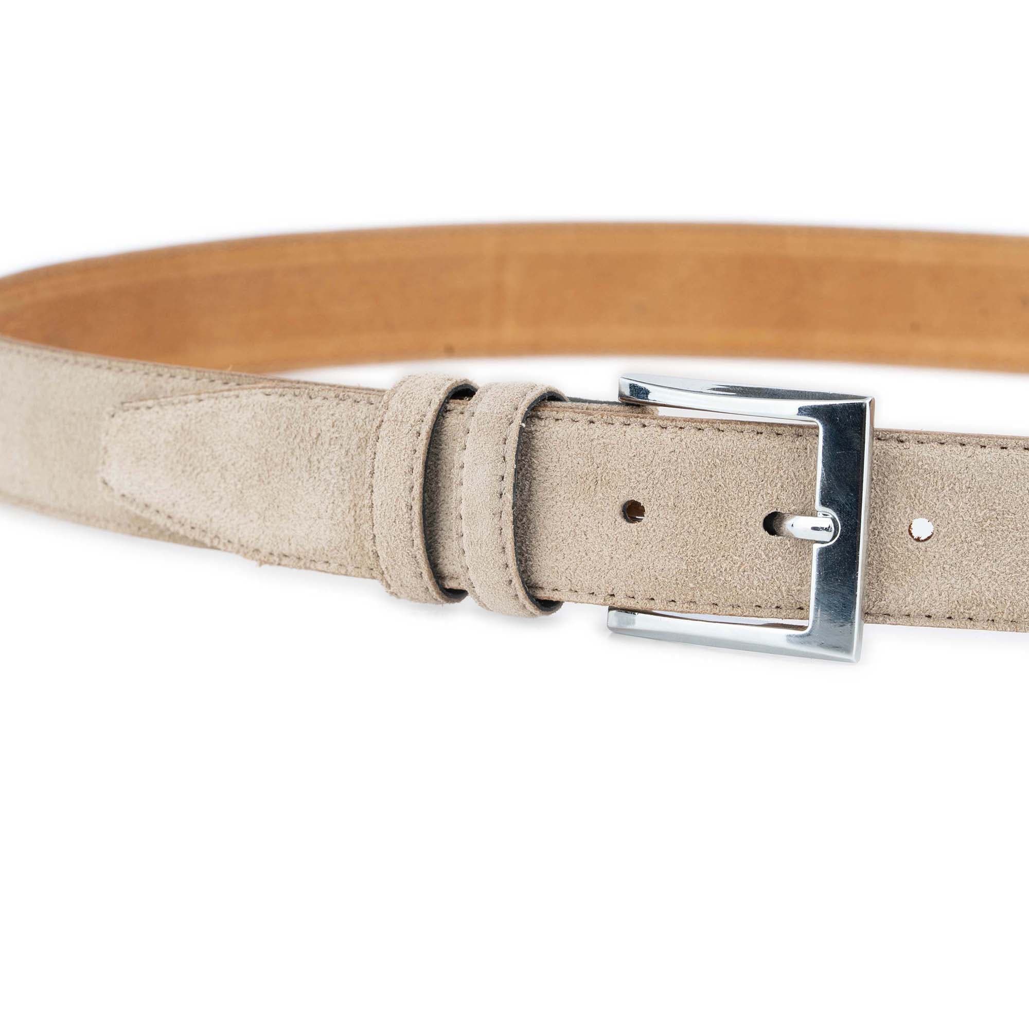 taupe suede belt with shiny chrome buckle 3