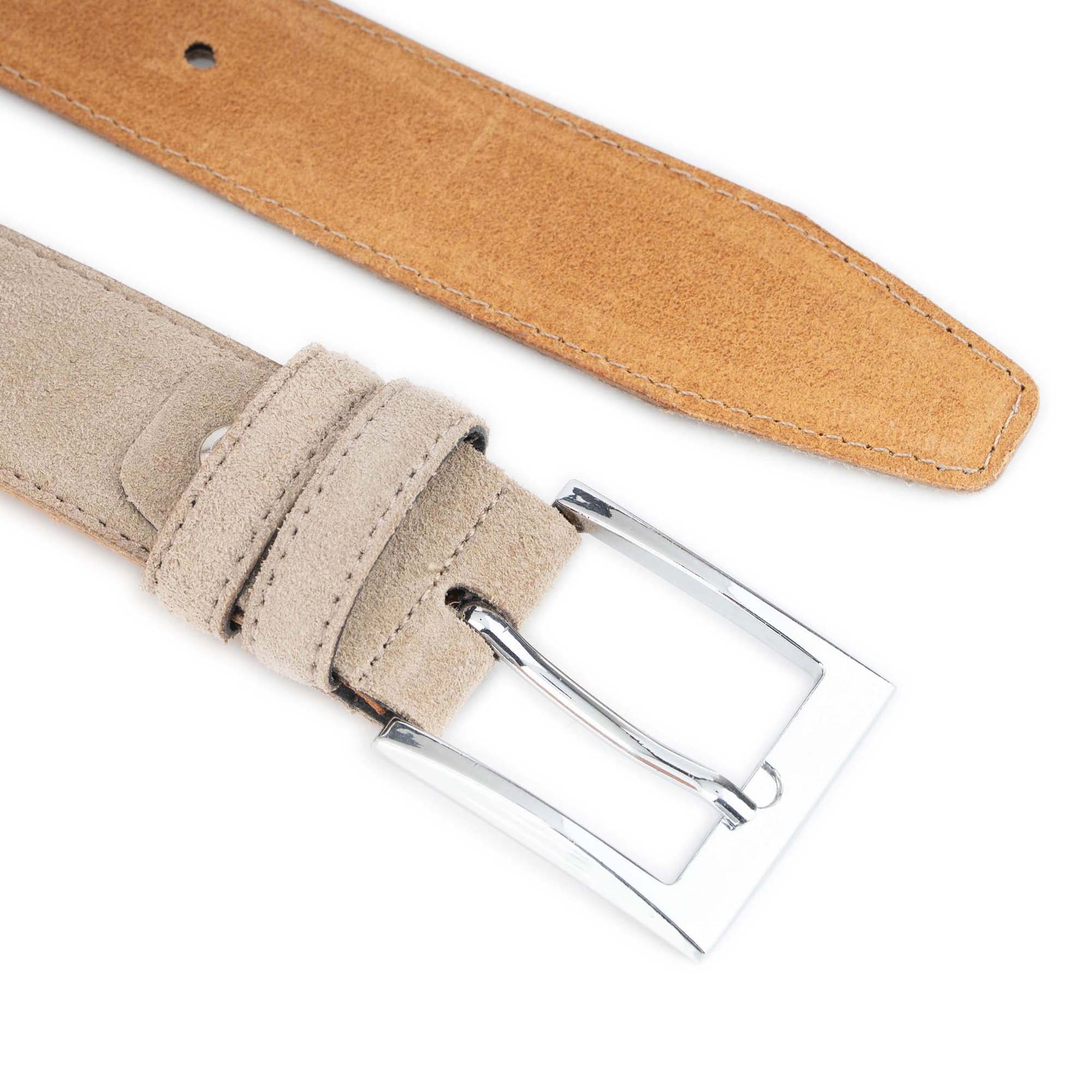 taupe suede belt with shiny chrome buckle 4