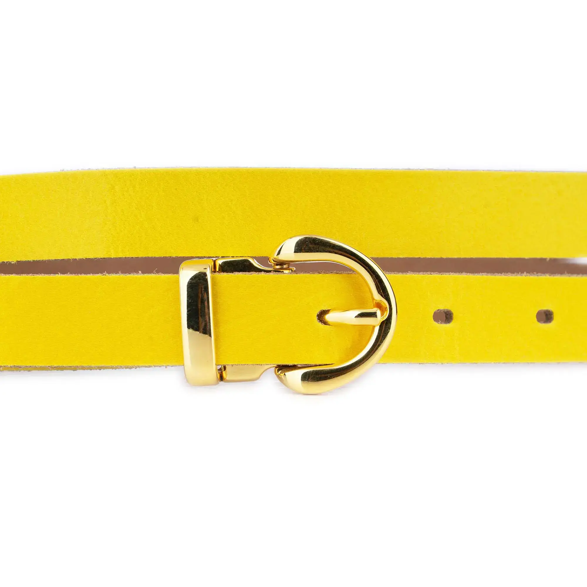 Ladies Yellow Leather Belt With Gold Buckle 2