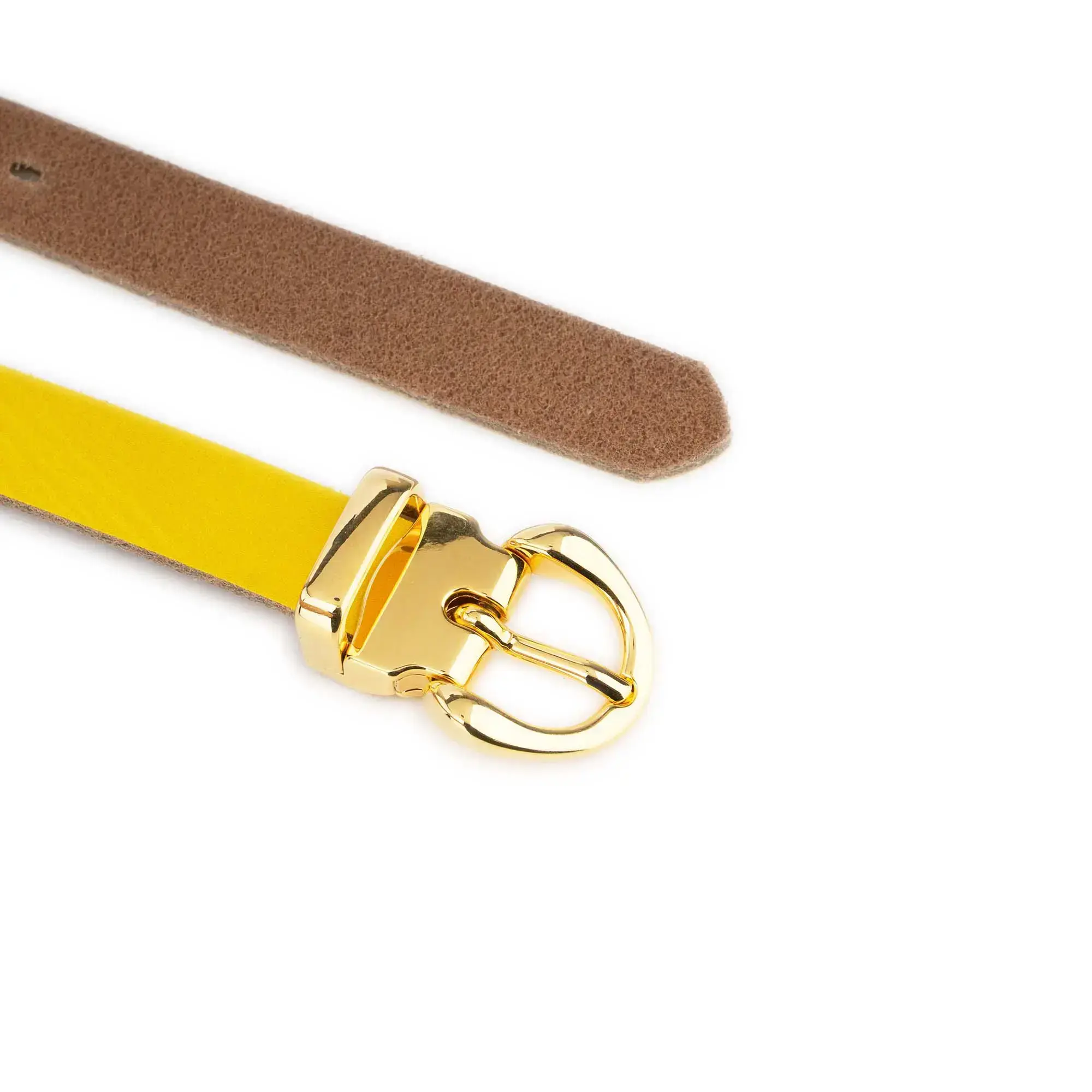 Ladies Yellow Leather Belt With Gold Buckle 4