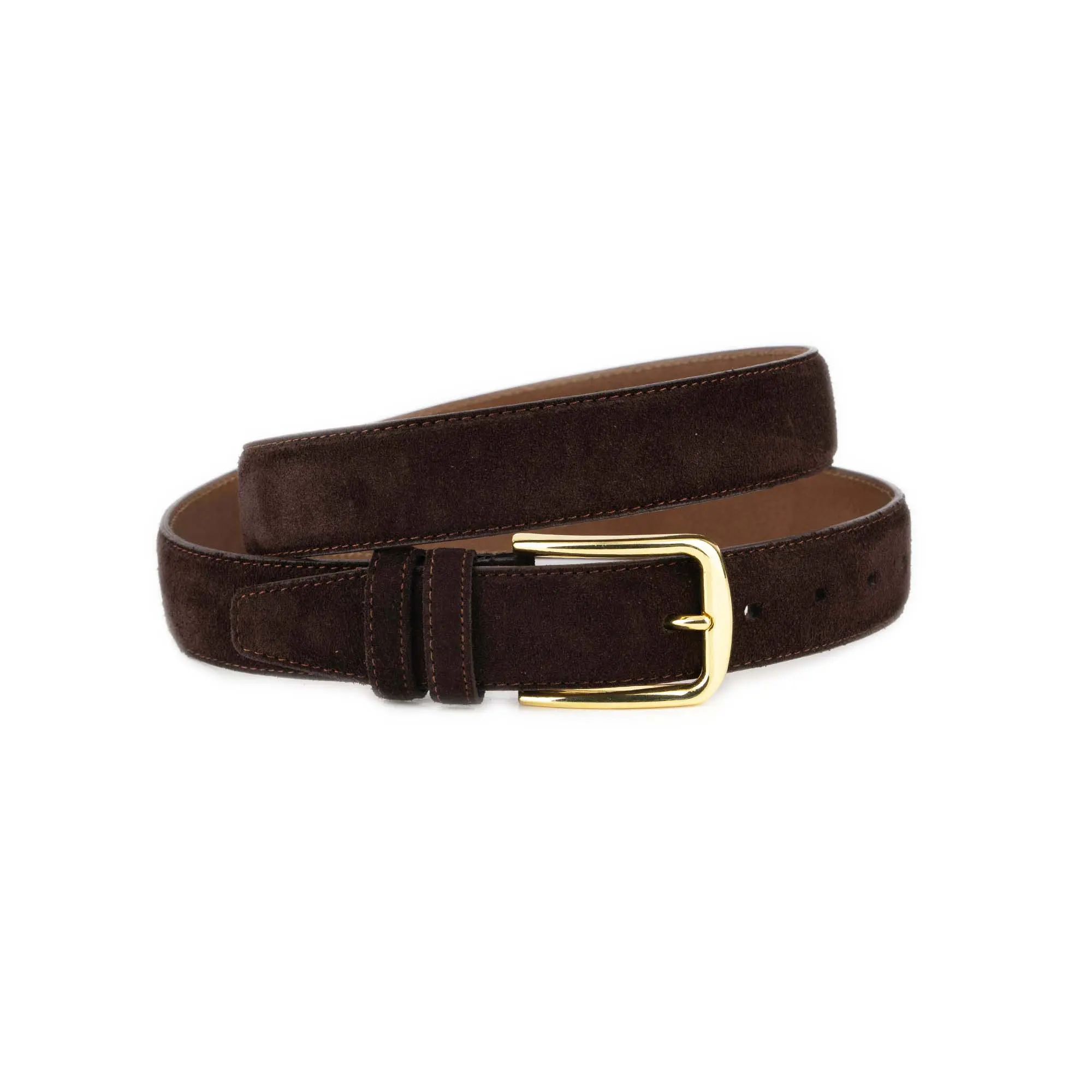 Mens Brown Suede Belt With Gold Buckle 1 BROW 35SUED GLDROU KSV