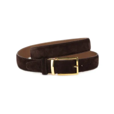 Mens Brown Suede Belt With Gold Buckle 1 BROW 35SUED MAGGLD KSV