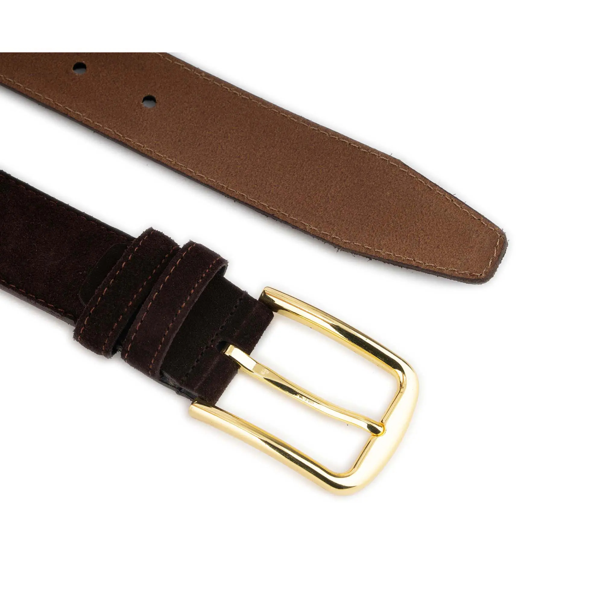 Mens Brown Suede Belt With Gold Buckle 3