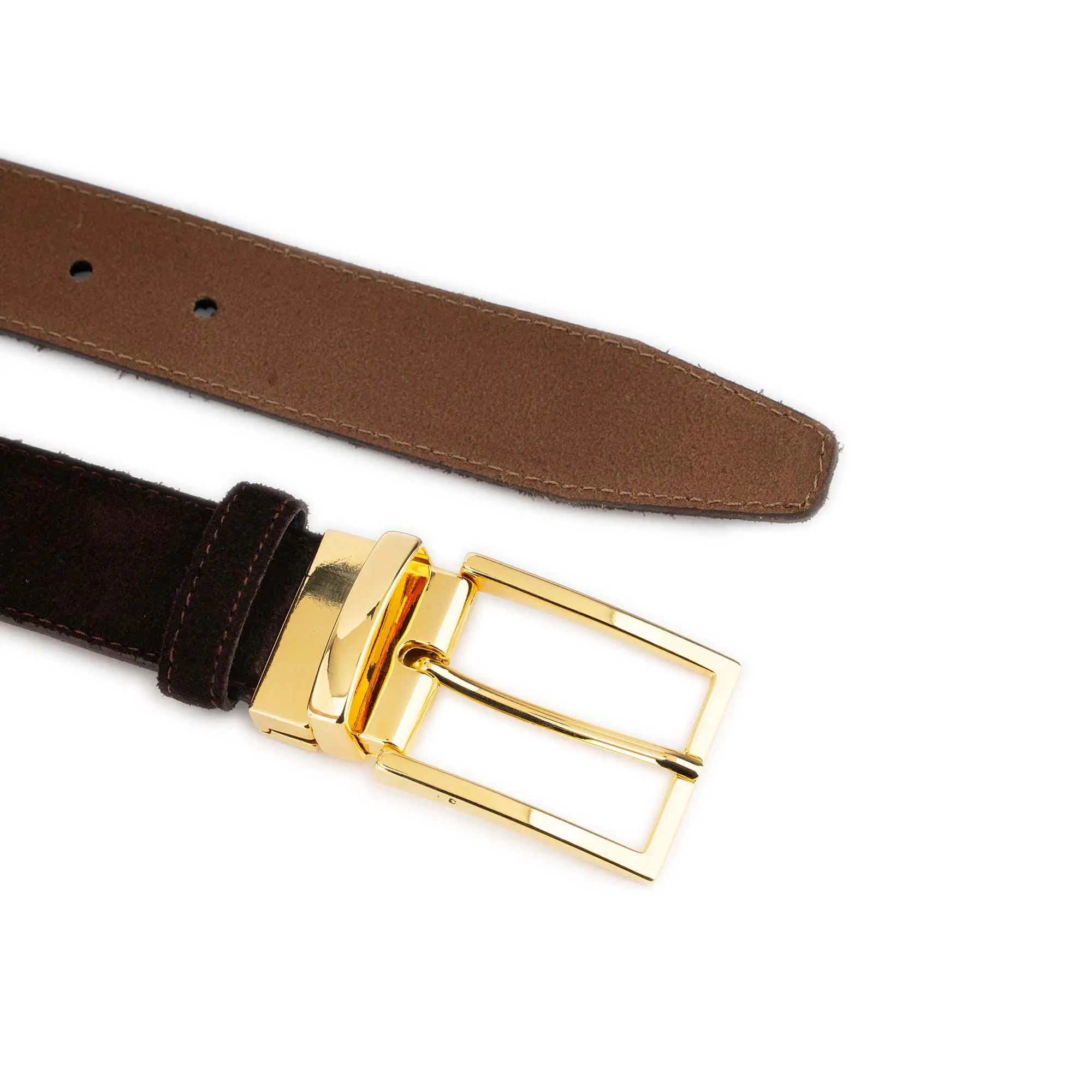 Mens Brown Suede Belt With Gold Buckle 3