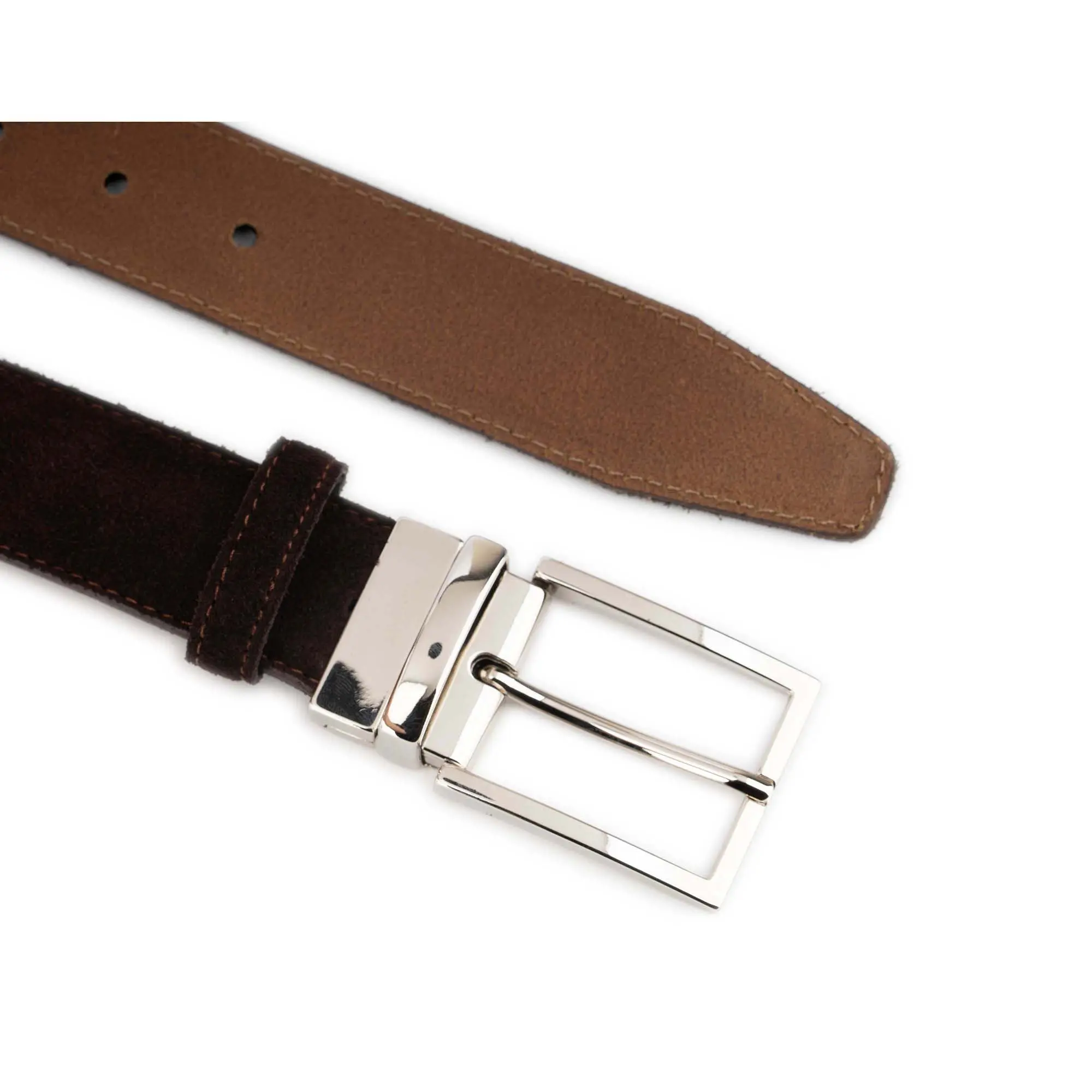Mens Brown Suede Belt With Italian Silver Buckle 3