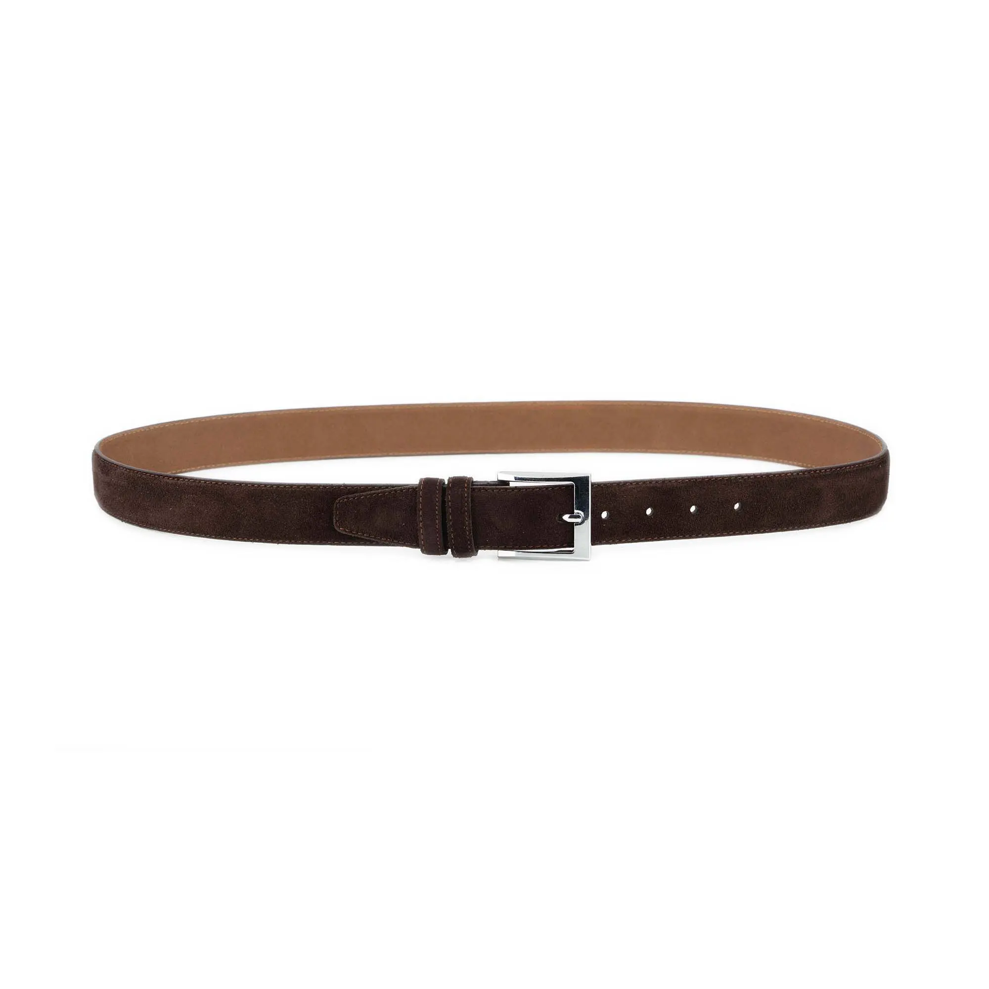 Mens Brown Suede Leather Belt With Chrome Buckle 2