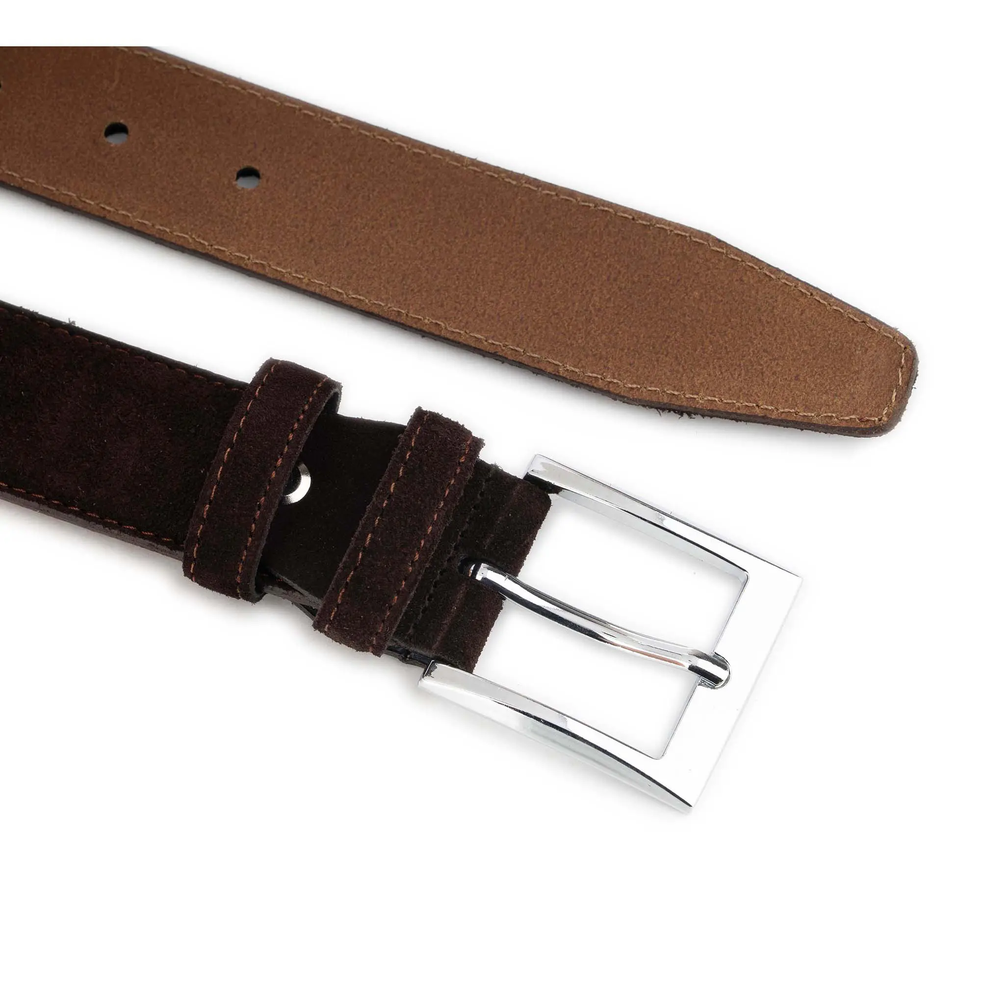 Mens Brown Suede Leather Belt With Chrome Buckle 3