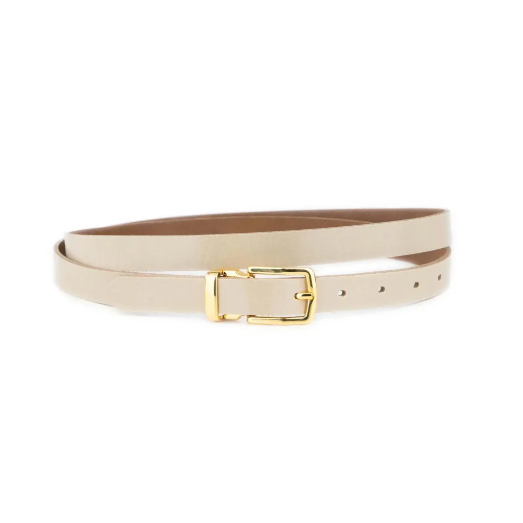 Mens Cream Belt With Gold Buckle Slim 2 0 cm 1 GLAZZY 20 CREAM GOLRECMAG