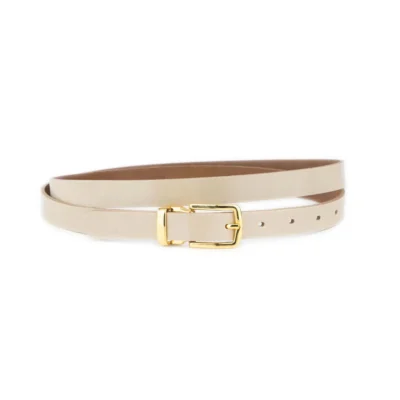 Mens Cream Belt With Gold Buckle Slim 2 0 cm 1 GLAZZY 20 CREAM GOLRECMAG