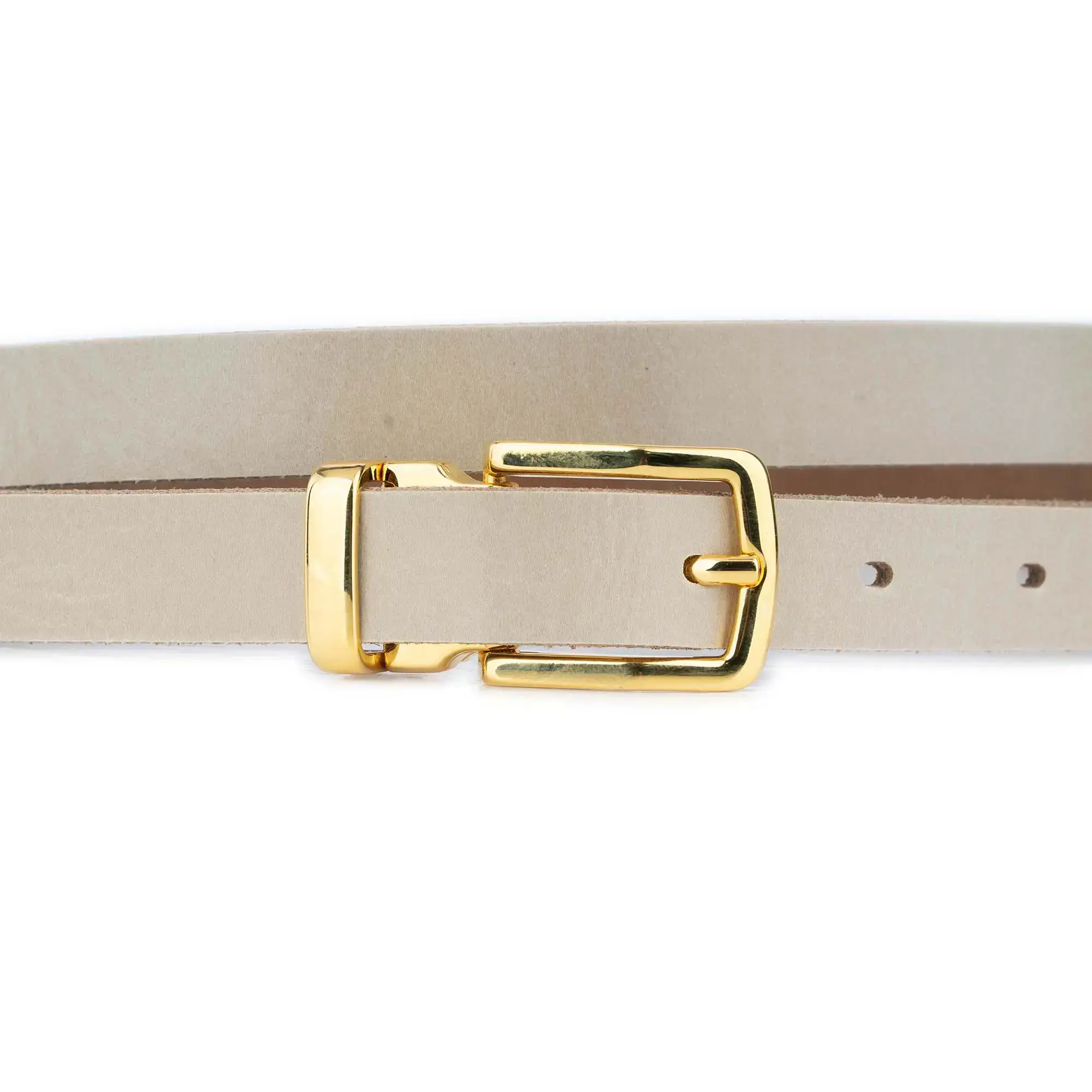 Mens Cream Belt With Gold Buckle Slim 2 0 cm 2
