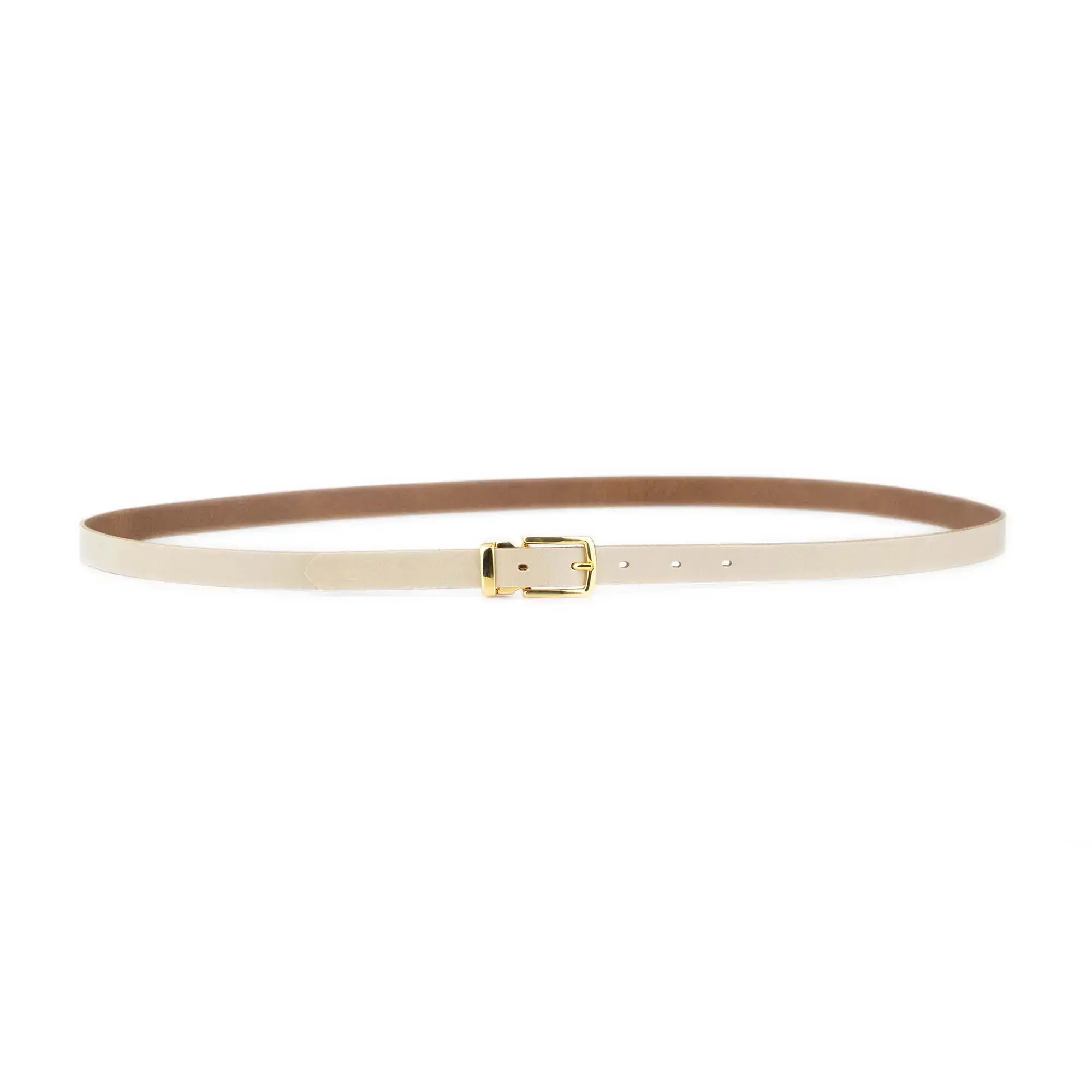 Mens Cream Belt With Gold Buckle Slim 2 0 cm 3