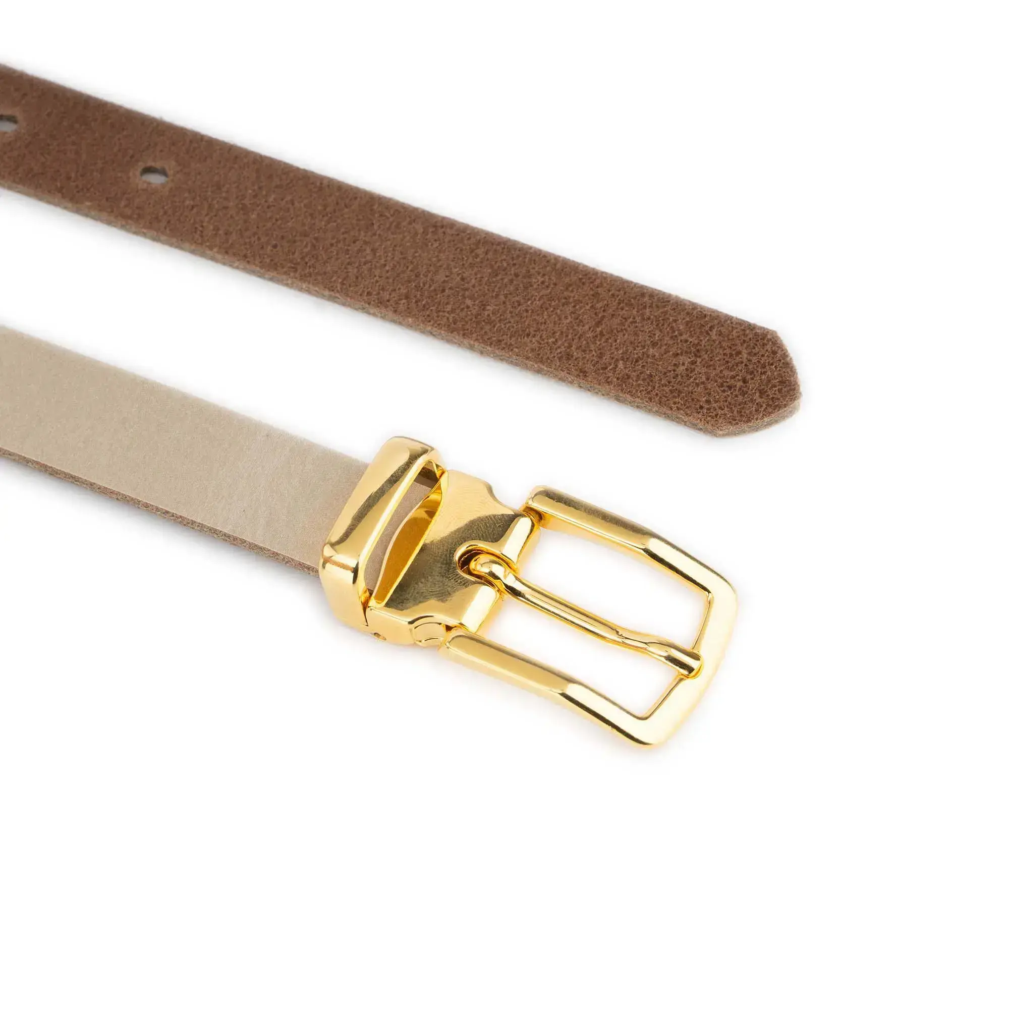 Mens Cream Belt With Gold Buckle Slim 2 0 cm 4