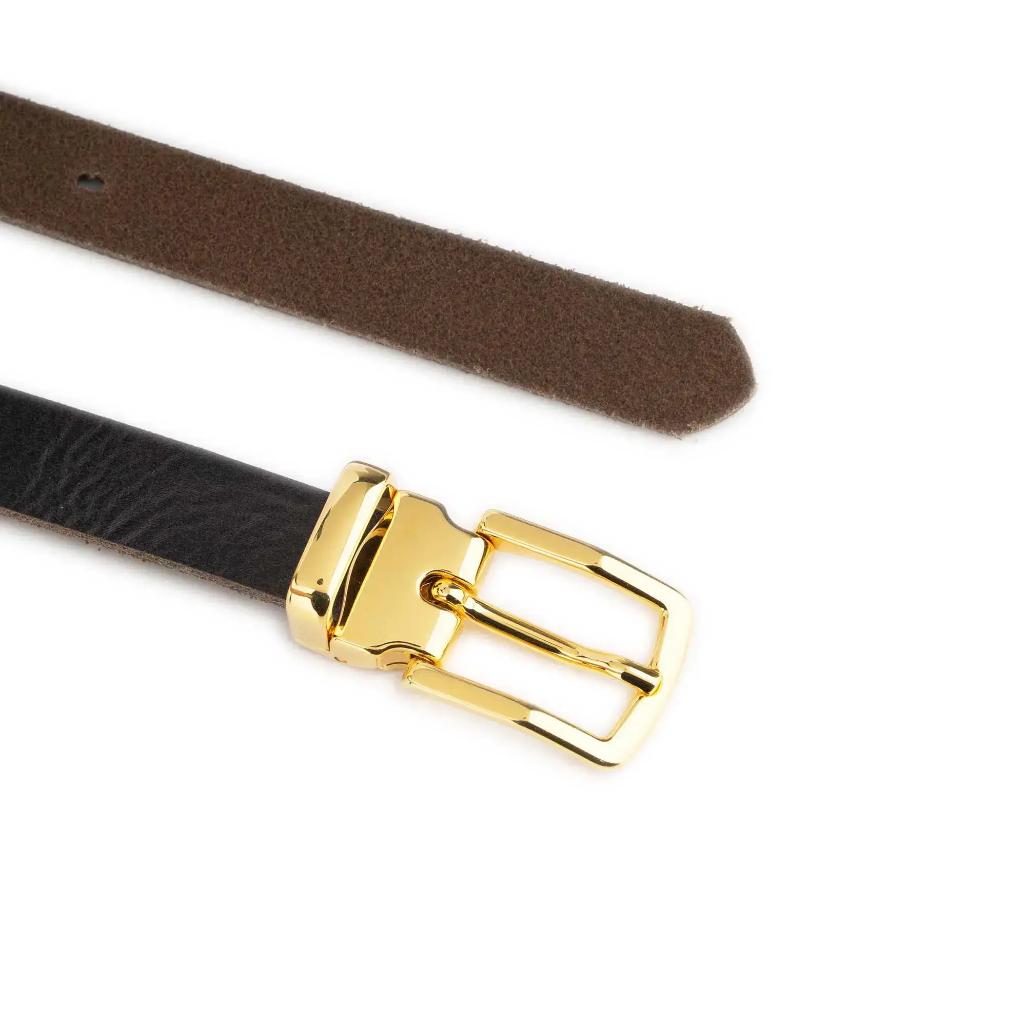 Mens Dark Brown Leather Belt With Gold Buckle 4