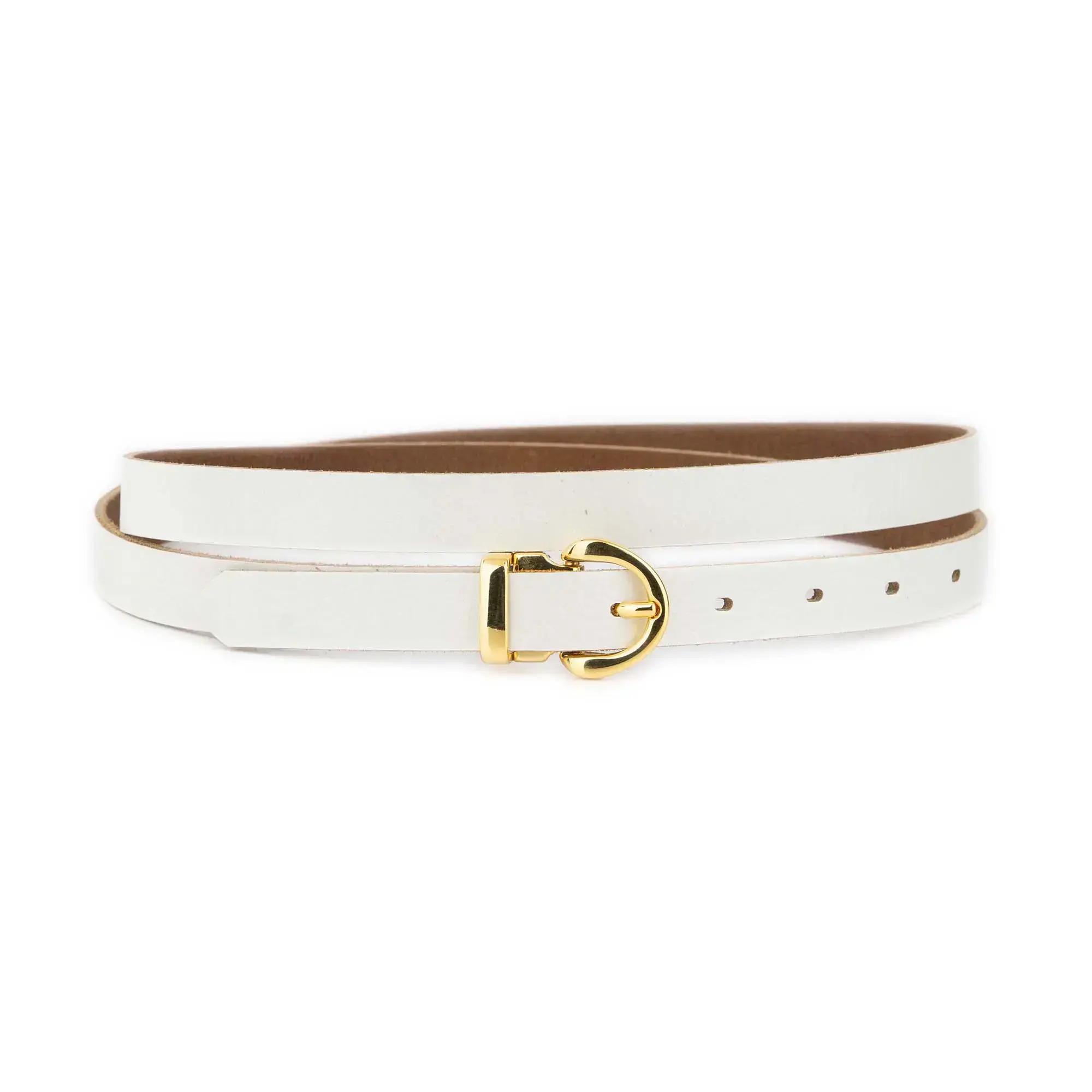 Slim White Womens Belt With Gold Buckle 1 GLAZZY 20 WHITE GOLROUMAG