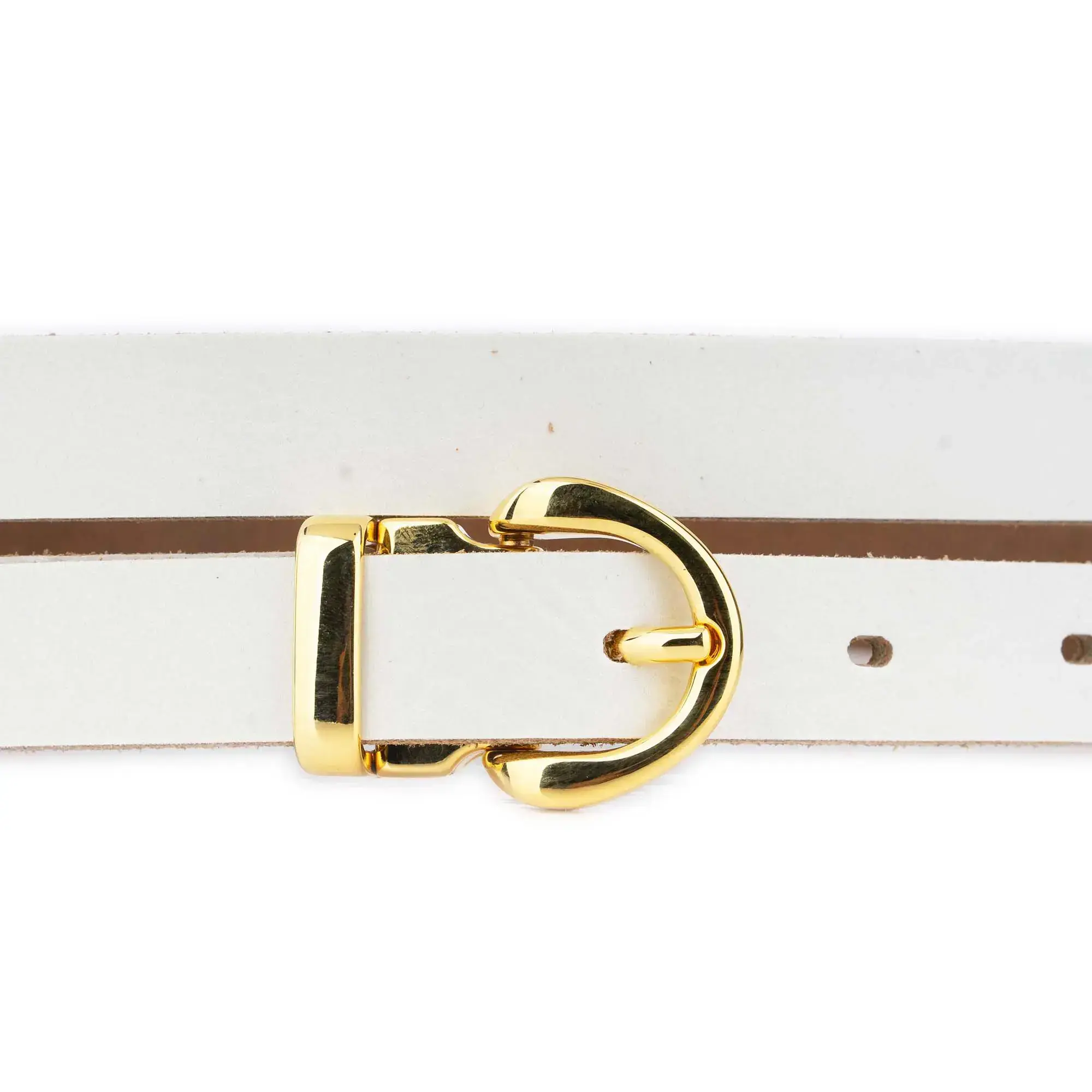 Slim White Womens Belt With Gold Buckle 2