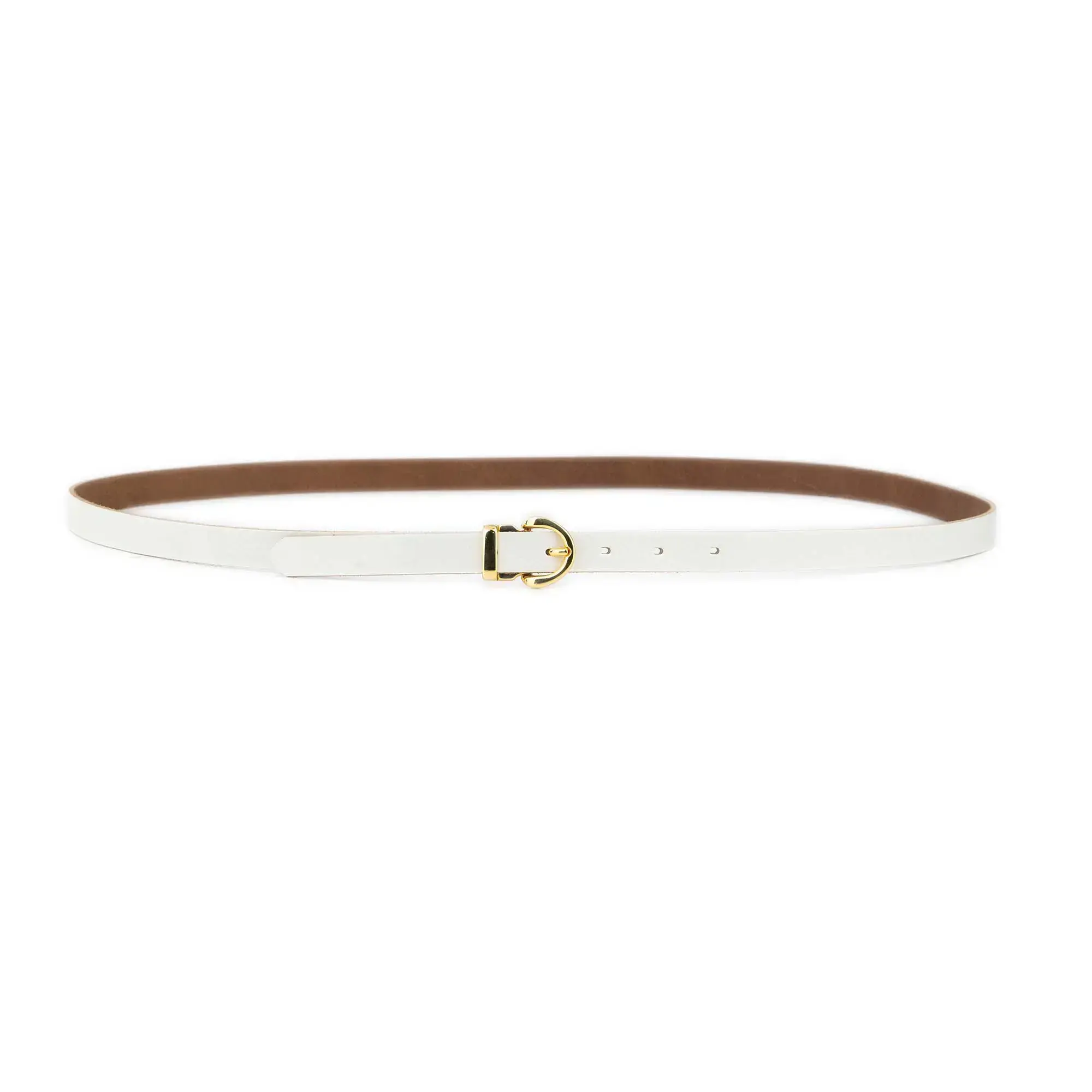 Slim White Womens Belt With Gold Buckle 3