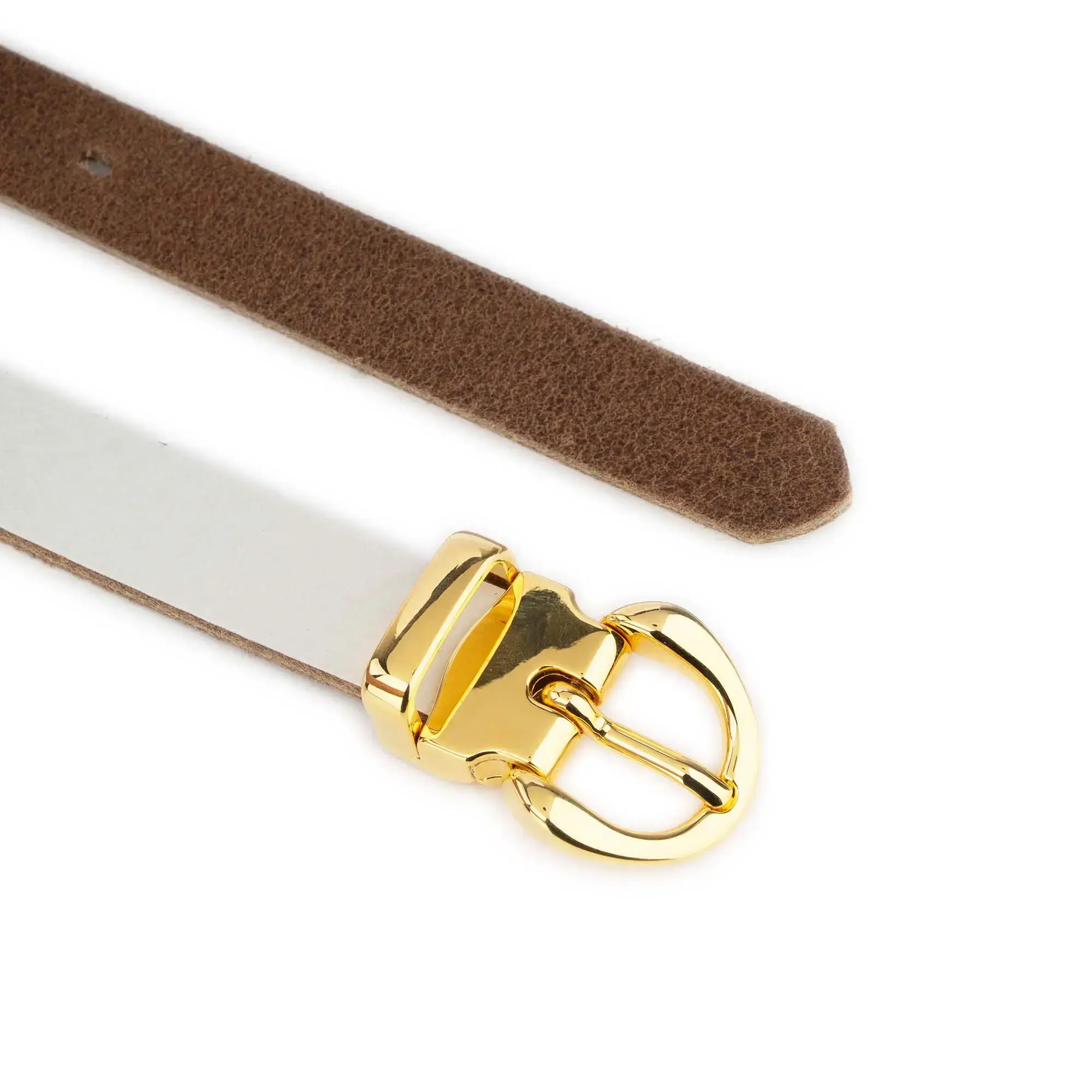 Slim White Womens Belt With Gold Buckle 4
