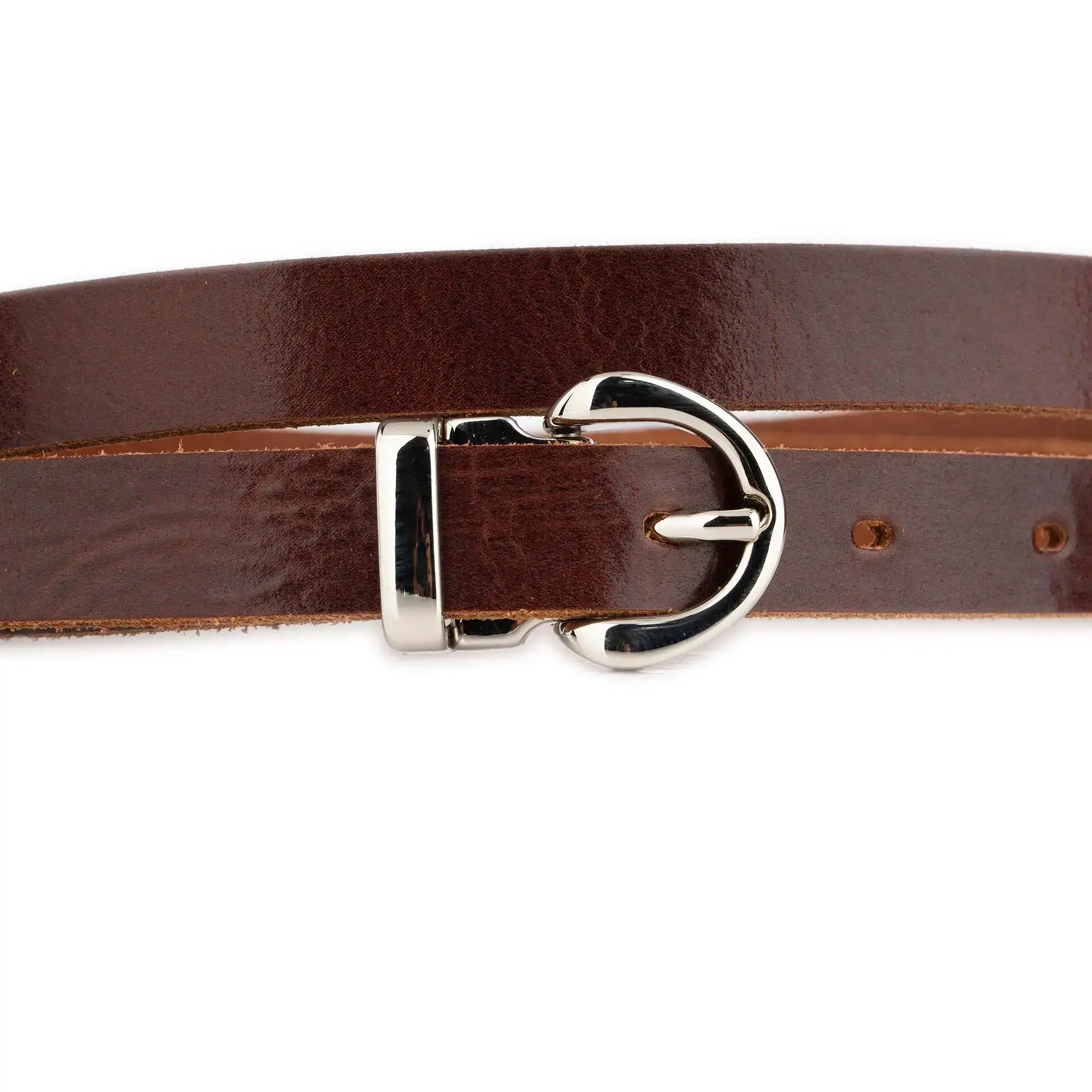 Slim Womens Cognac Belt With Silver Buckle 2