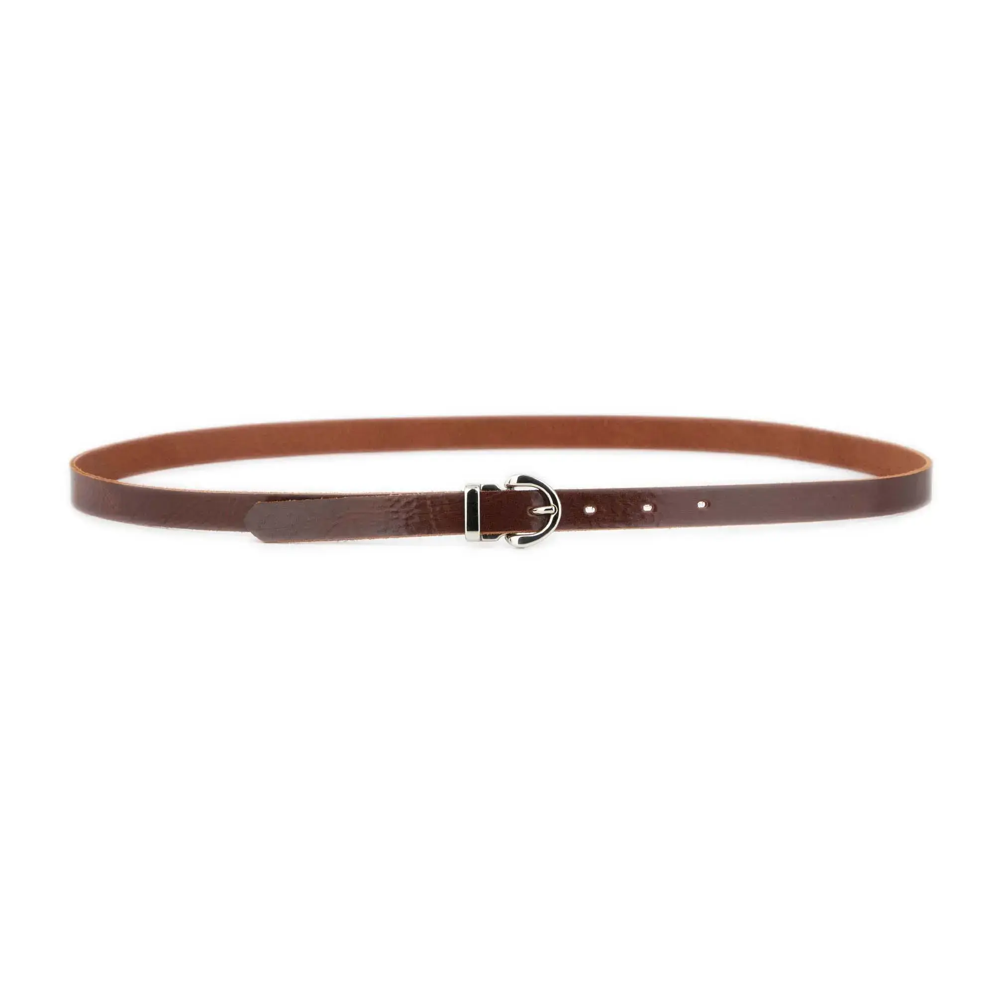 Slim Womens Cognac Belt With Silver Buckle 3