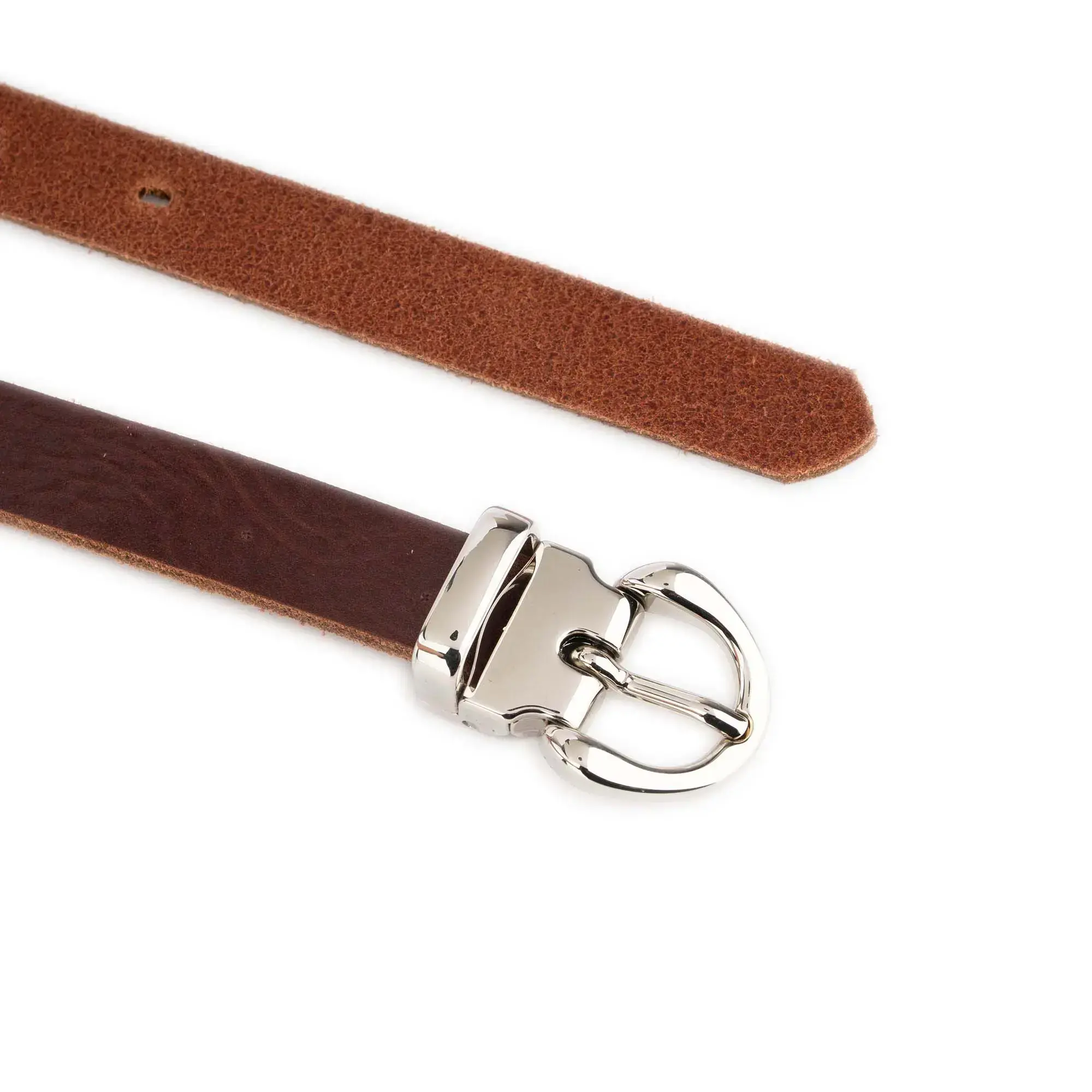 Slim Womens Cognac Belt With Silver Buckle 4