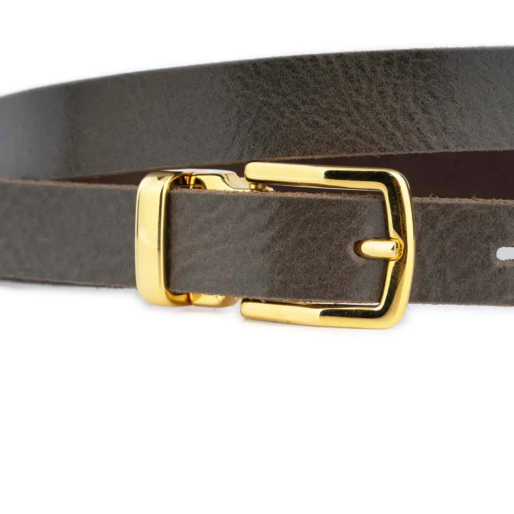 Taupe Belt With Gold Rectangle Buckle 2 0 cm 2