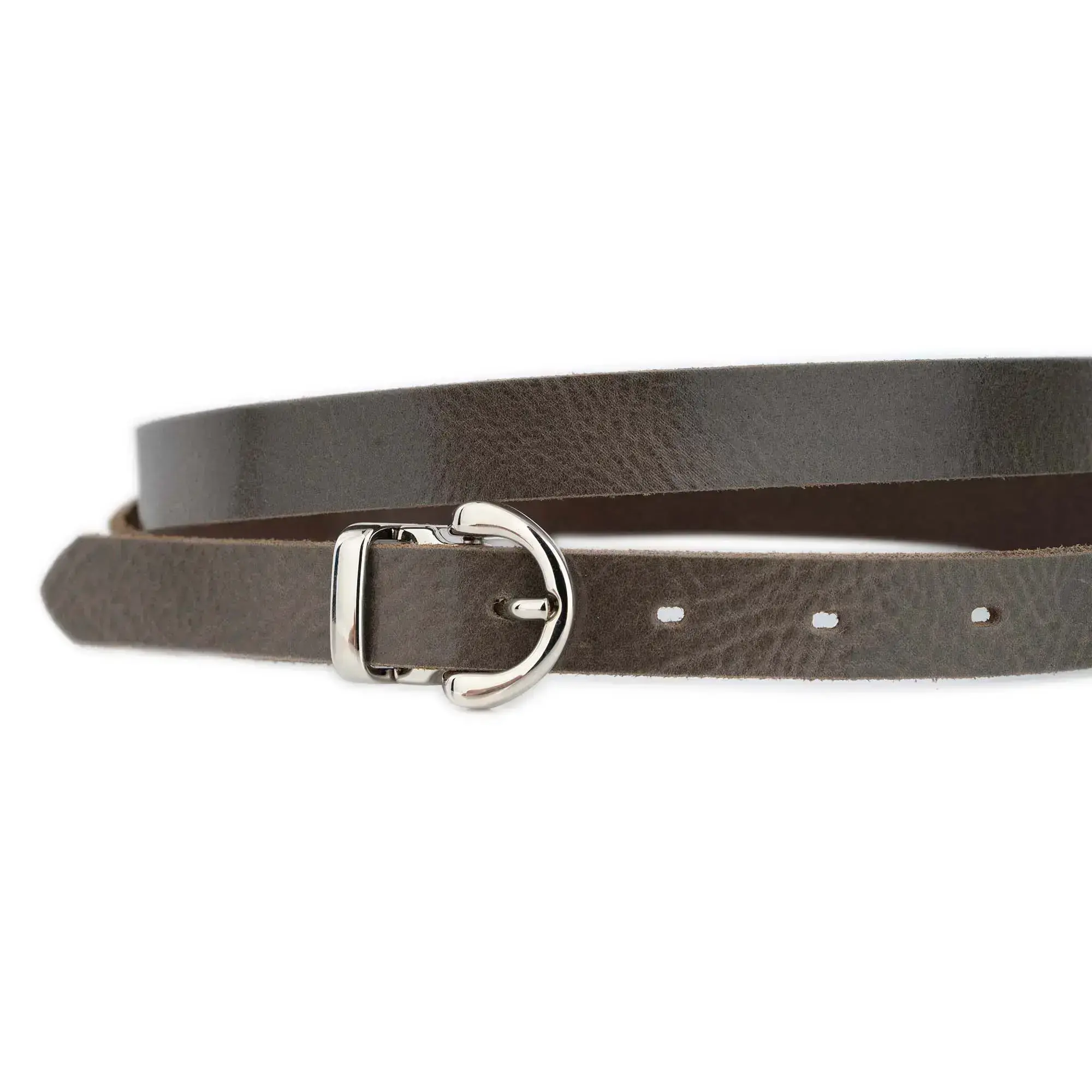 Taupe Ladies Slim Belt With Silver Rounded Buckle 2