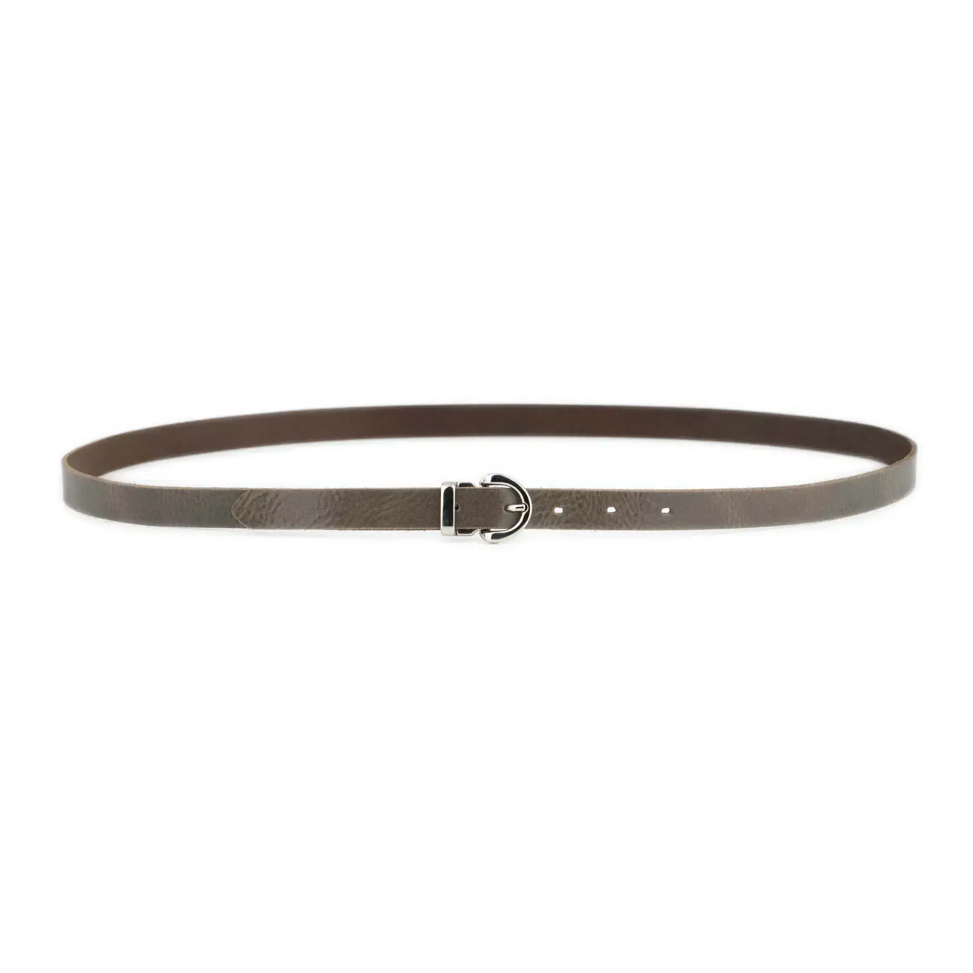 Taupe Ladies Slim Belt With Silver Rounded Buckle 3