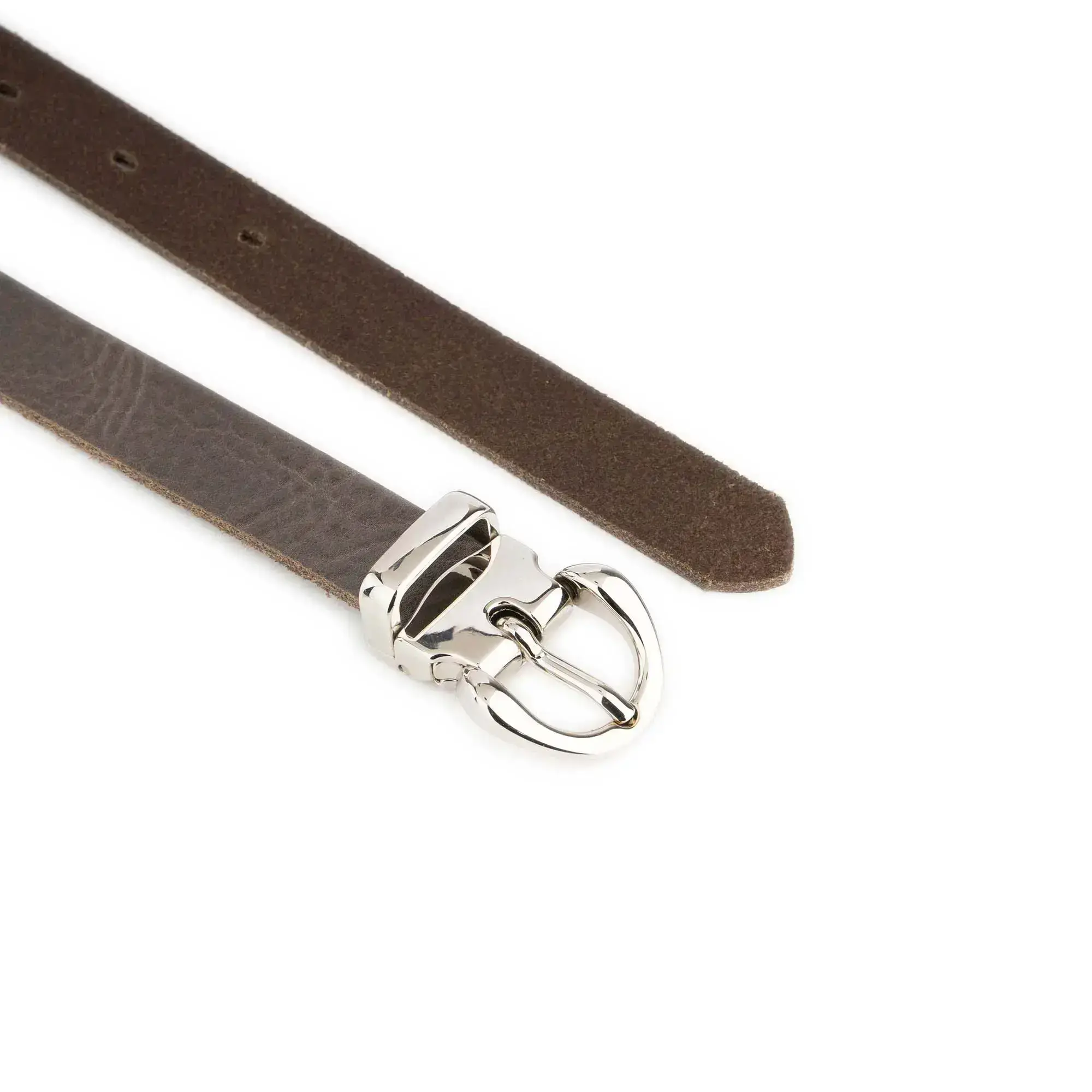Taupe Ladies Slim Belt With Silver Rounded Buckle 4