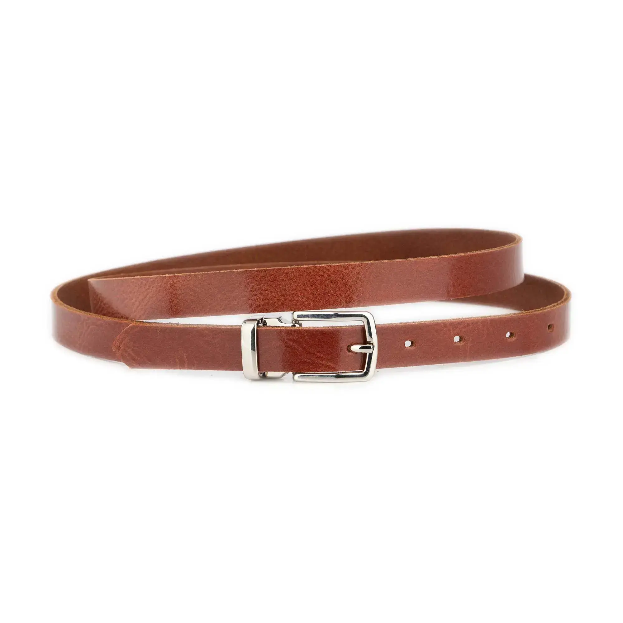 Thin Chestnut Brown Belt For Men With Silver Buckle 1 GLAZZY 20 CHEBROW SILRECMAG