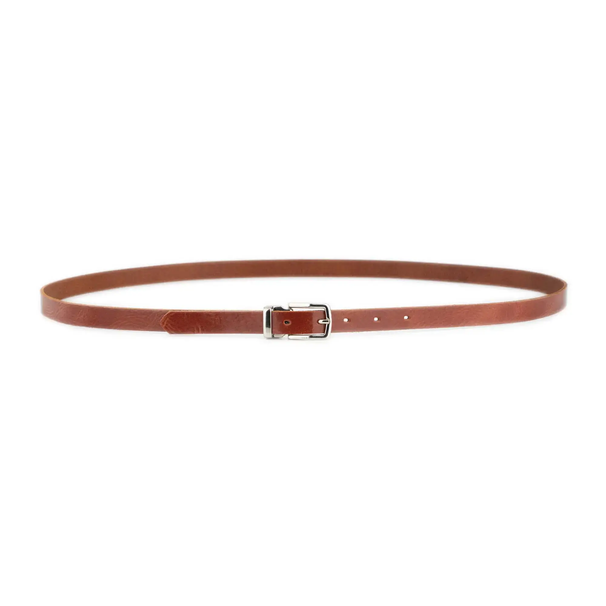 Thin Chestnut Brown Belt For Men With Silver Buckle 2