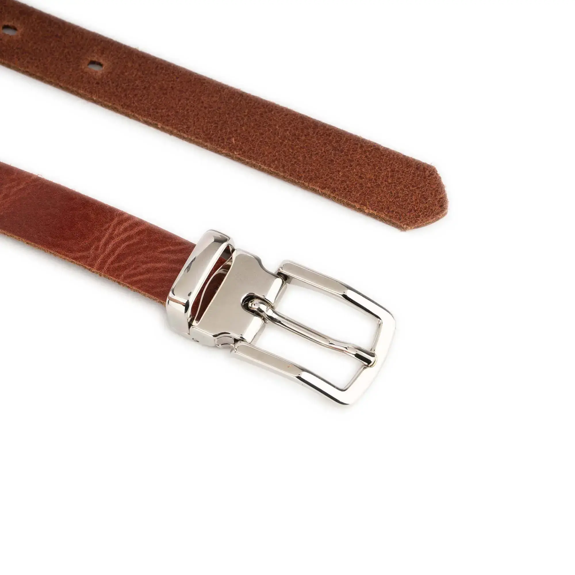 Thin Chestnut Brown Belt For Men With Silver Buckle 3