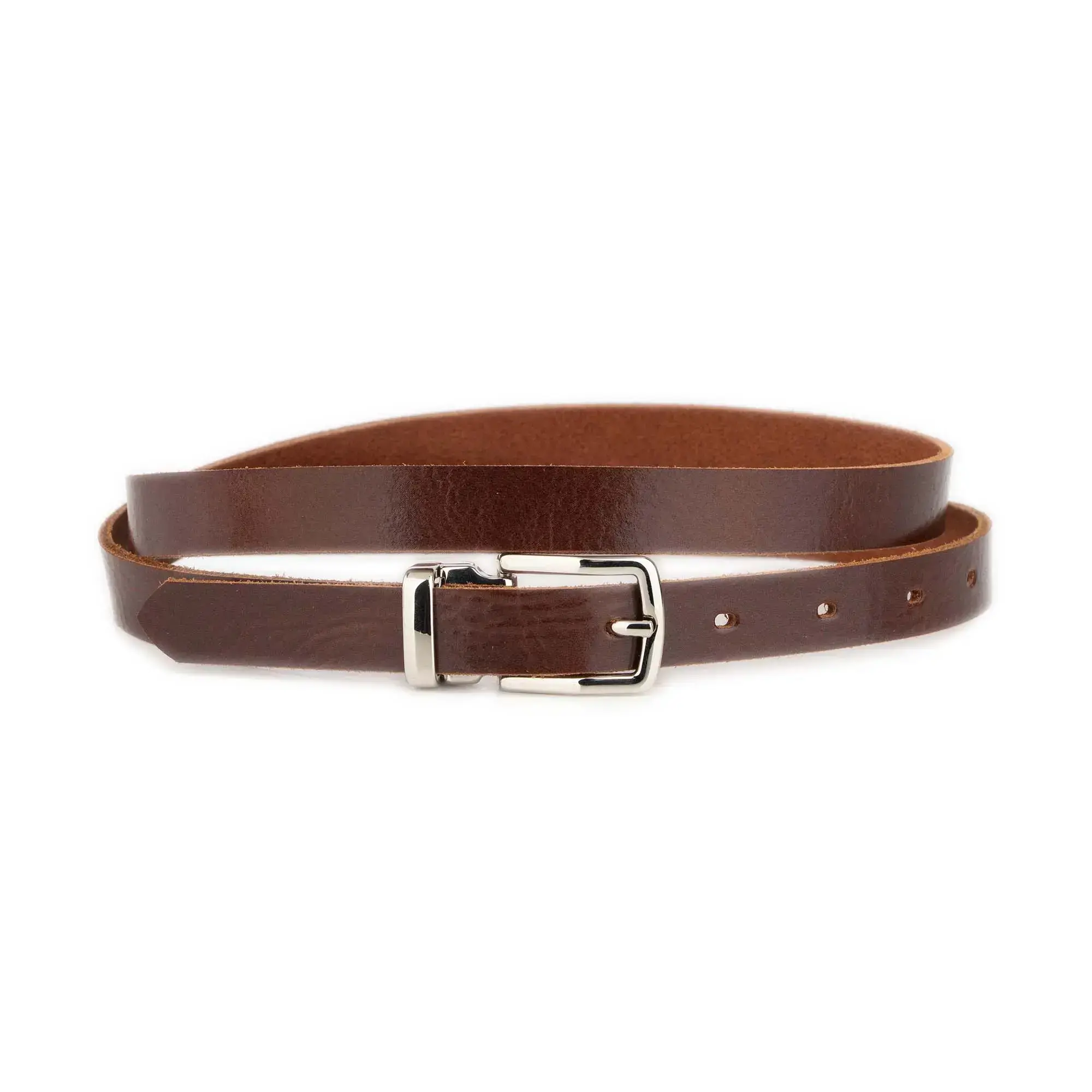 Thin Mens Cognac Belt With Silver Buckle 1 GLAZZY 20 DRCOGN SILRECMAG