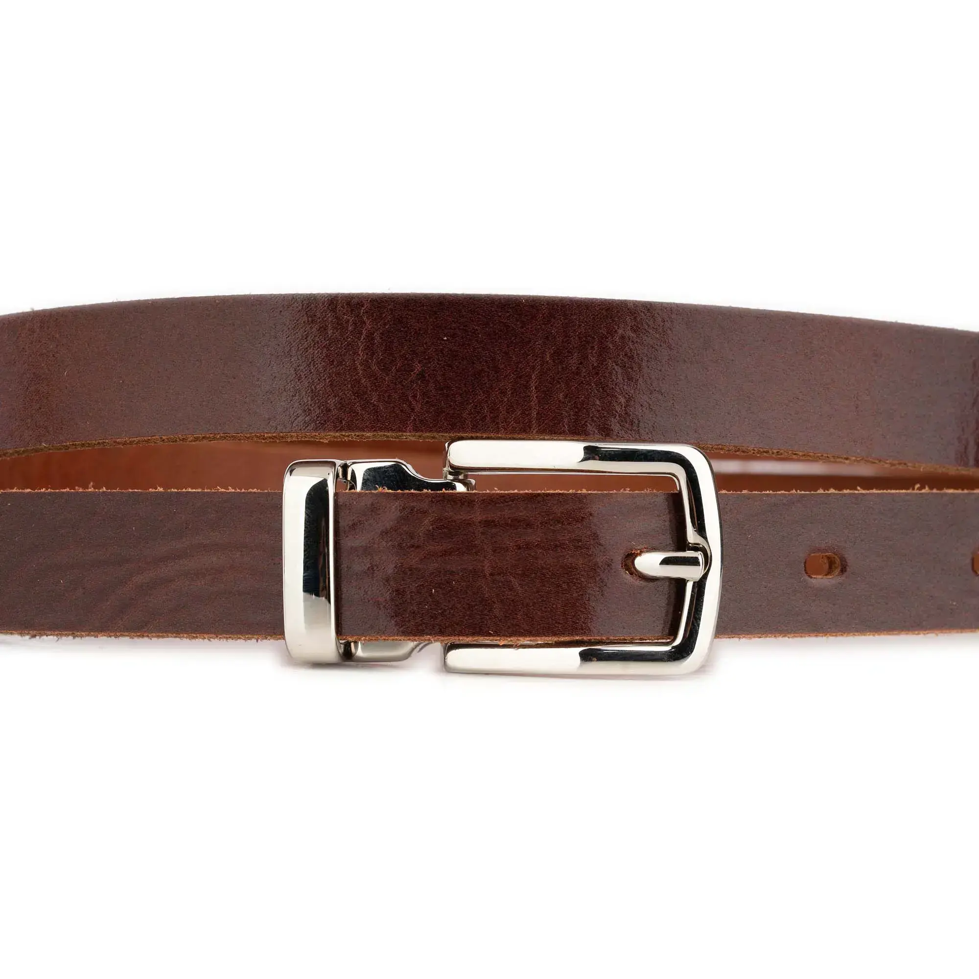 Thin Mens Cognac Belt With Silver Buckle 2