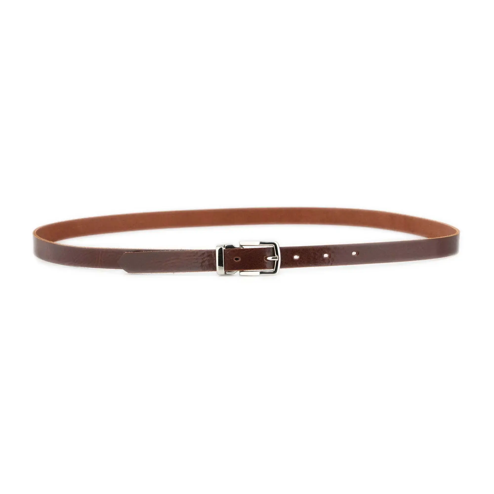 Thin Mens Cognac Belt With Silver Buckle 3