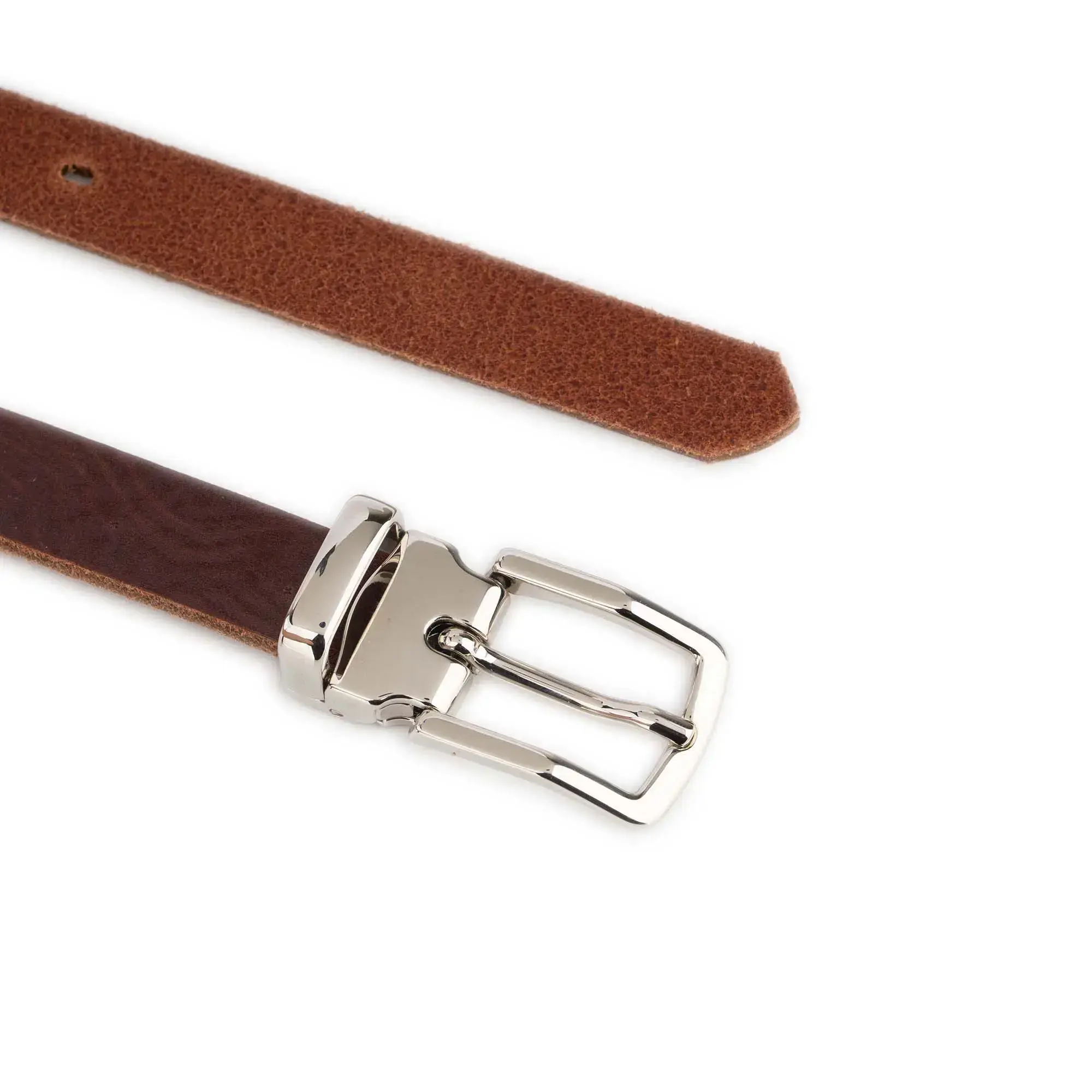 Thin Mens Cognac Belt With Silver Buckle 4